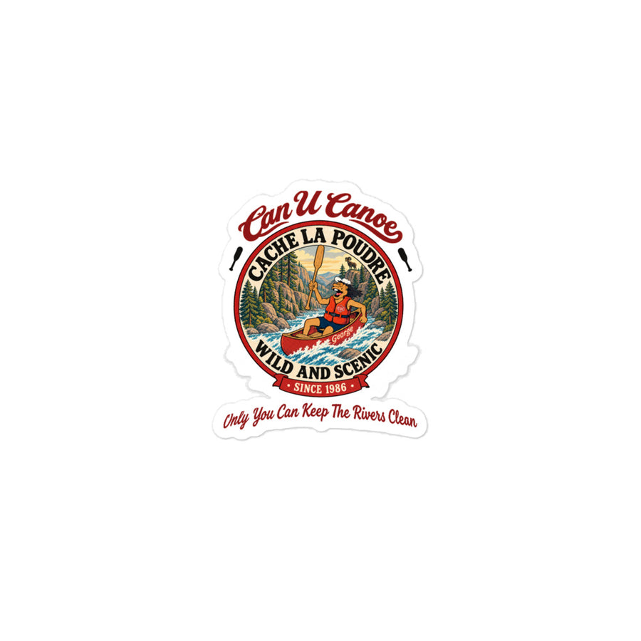Cache la Poudre River Badge 3-Inch Sticker with approved red cursive badge