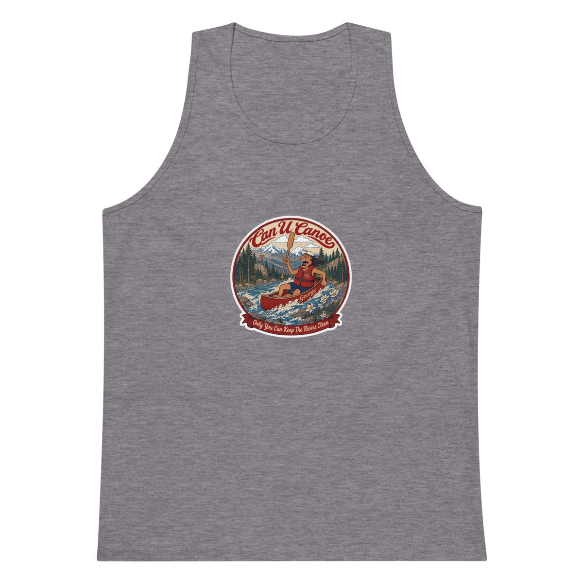 CUC Muscle Tank — George’s Iron Paddle | Athletic Heather | S | front | exact approved George badge