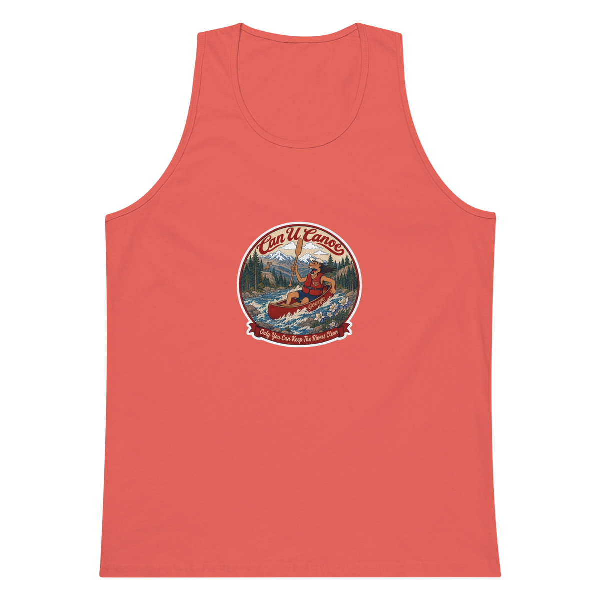 CUC Muscle Tank — George’s Iron Paddle | Coral | S | front | exact approved George badge