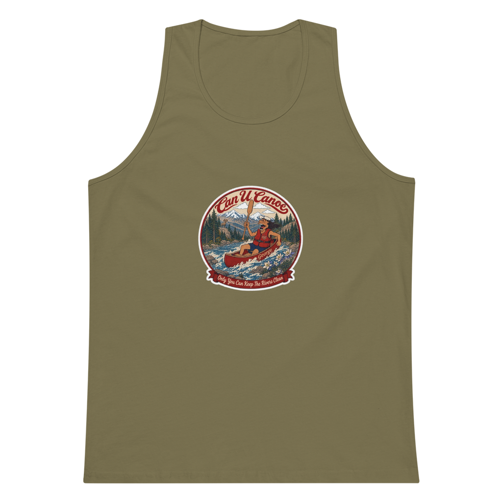 CUC Muscle Tank — George’s Iron Paddle | Military Green | S | front | exact approved George badge