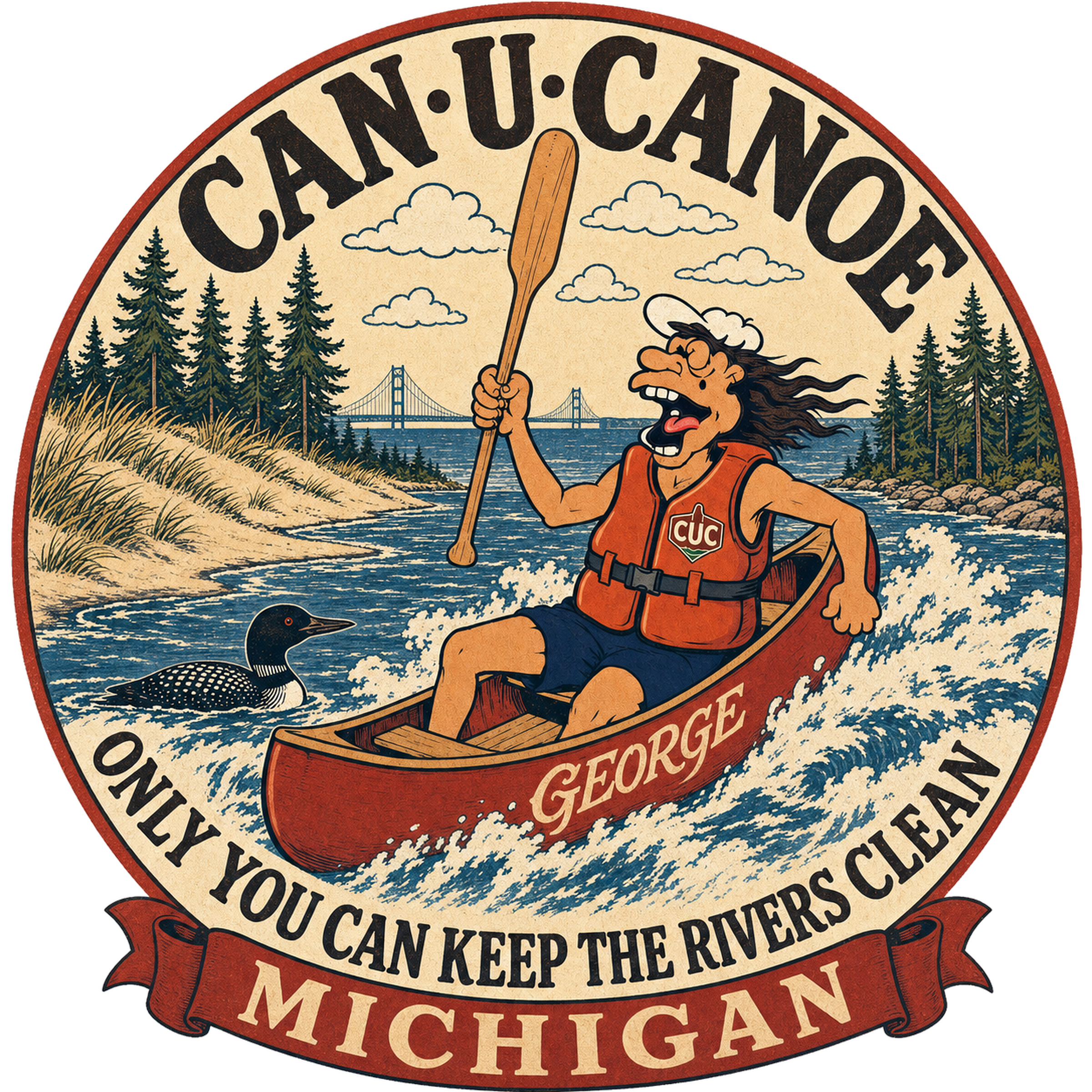 CAN U CANOE Michigan river badge artwork