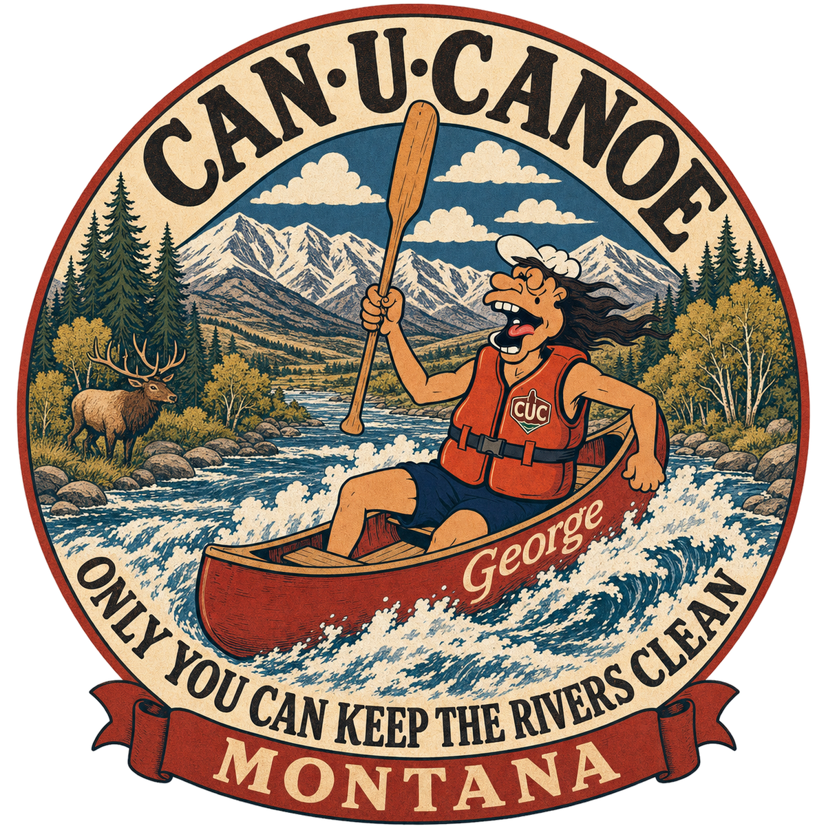 CAN U CANOE Montana river badge artwork