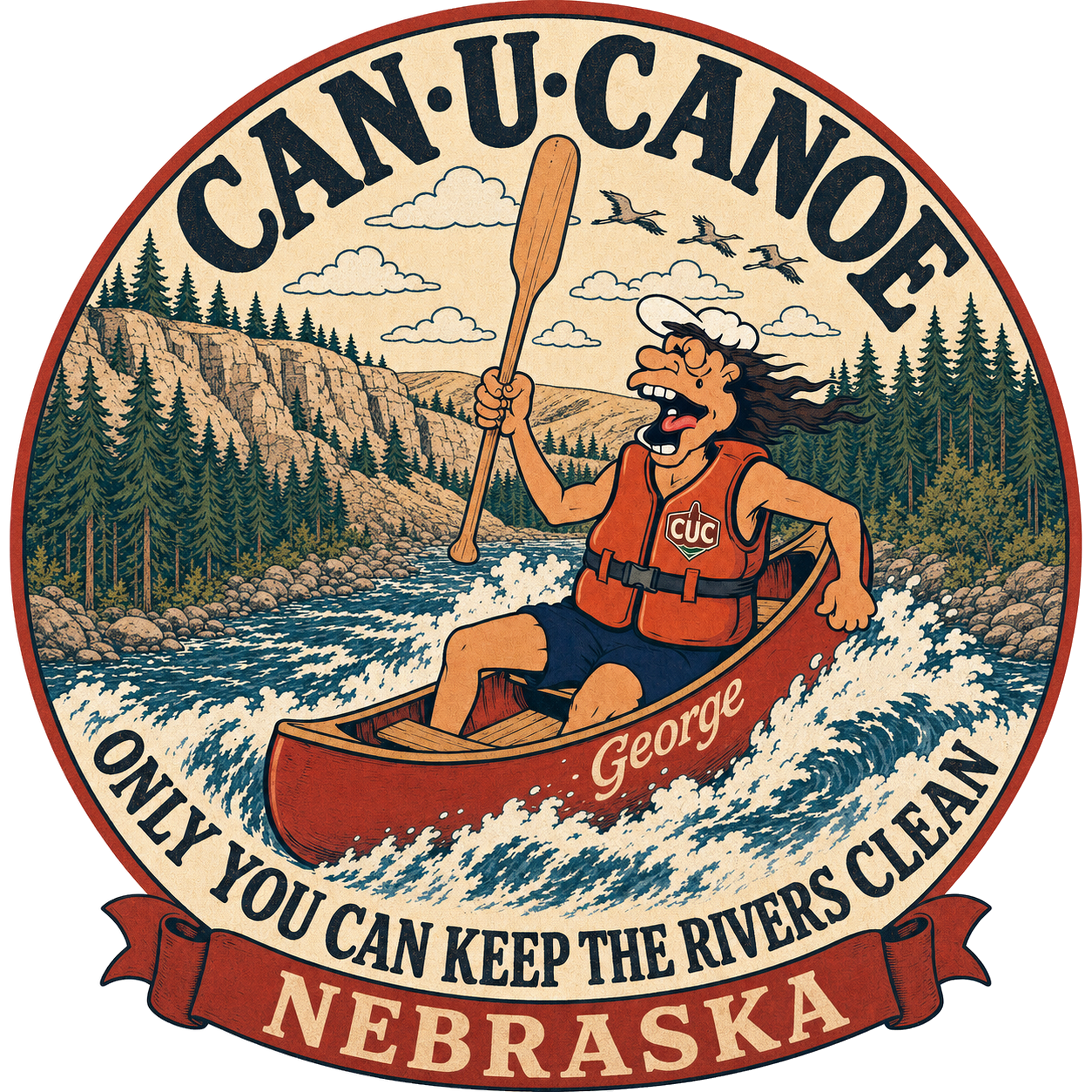 CAN U CANOE Nebraska river badge artwork