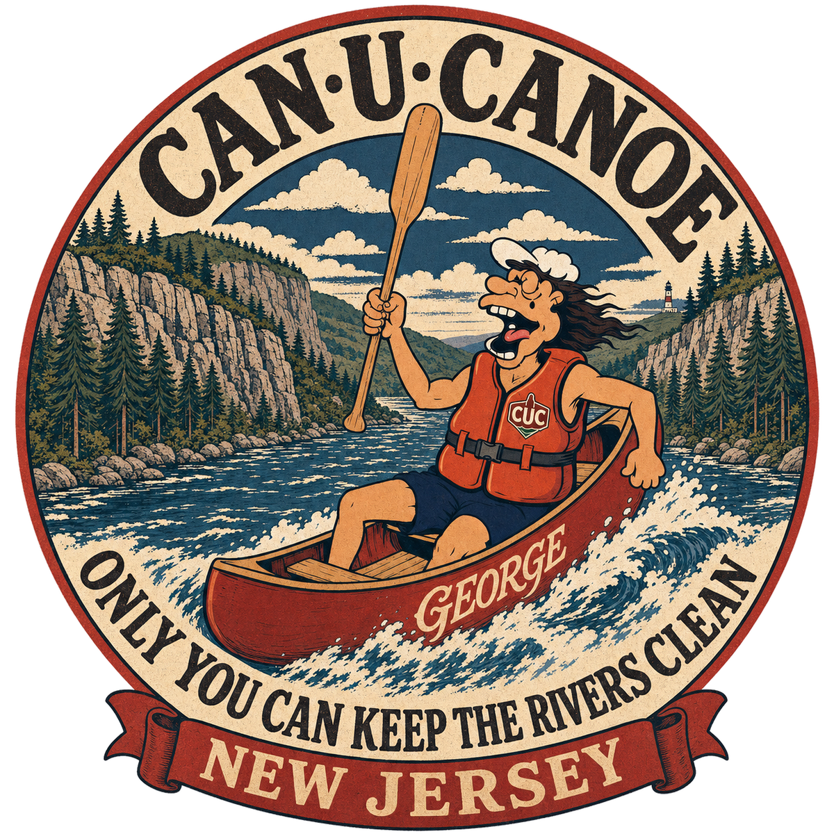 CAN U CANOE New Jersey river badge artwork