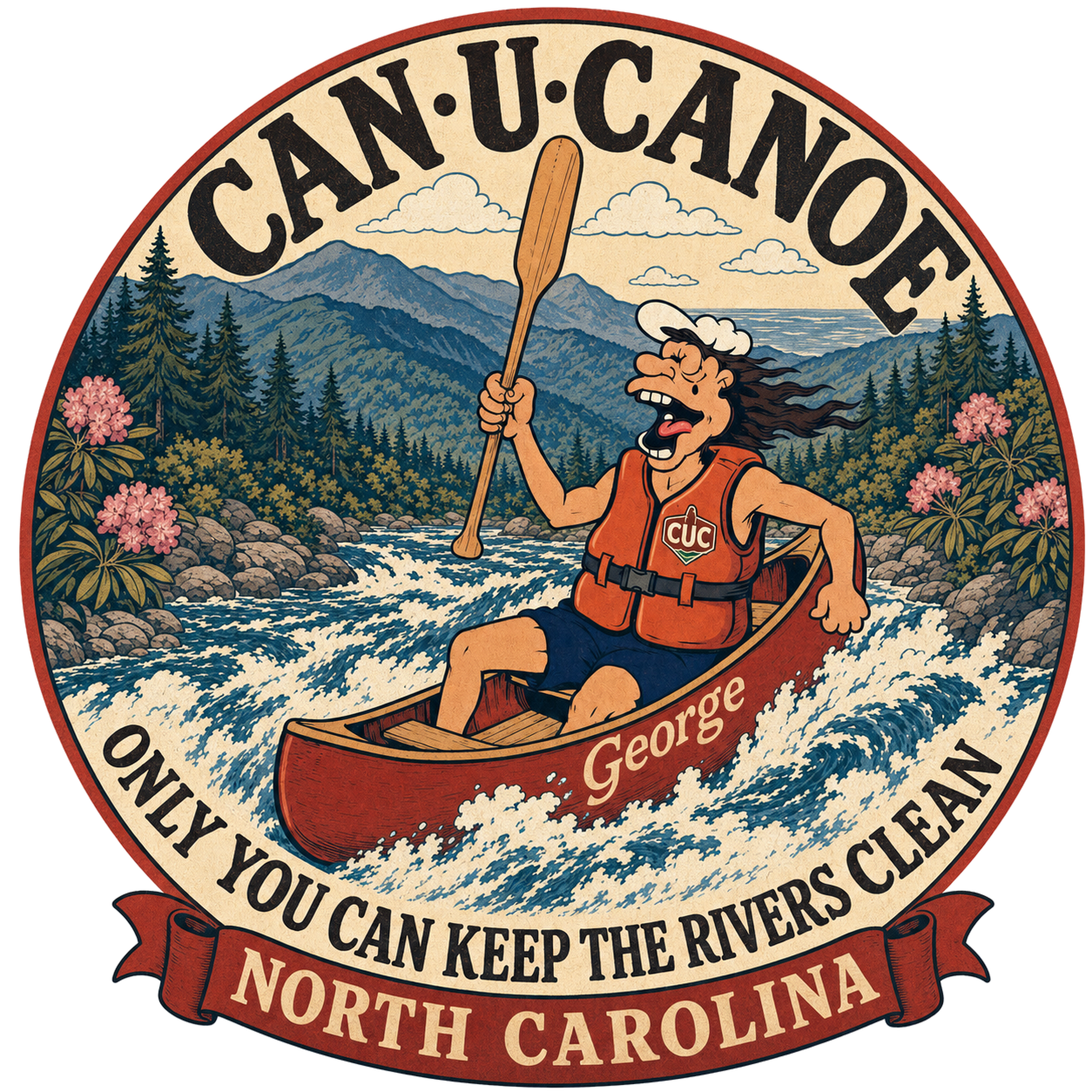 CAN U CANOE North Carolina river badge artwork