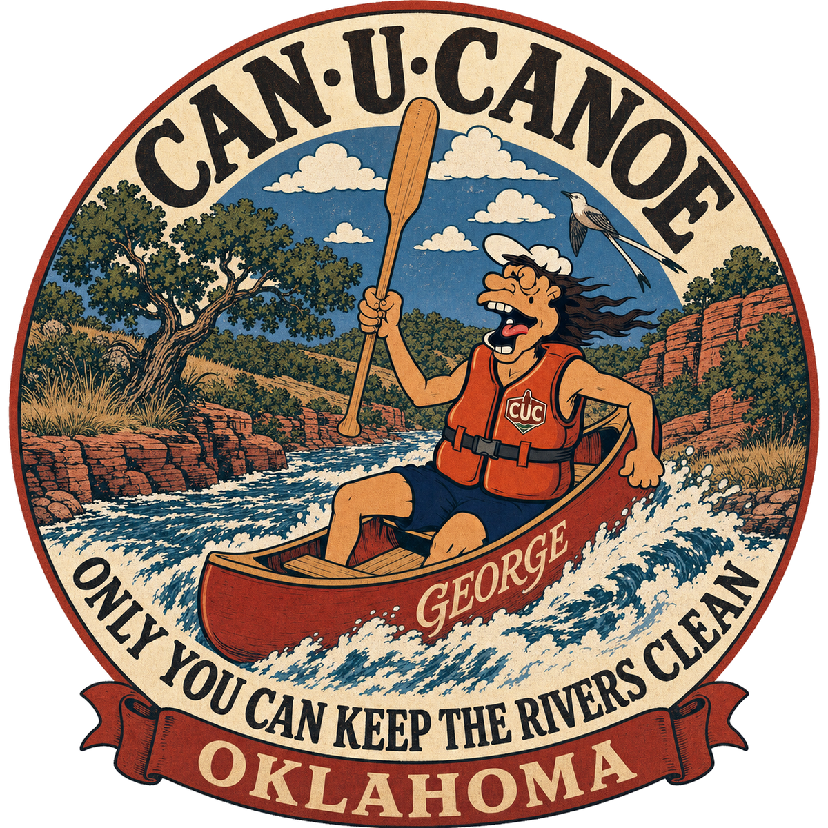 CAN U CANOE Oklahoma river badge artwork