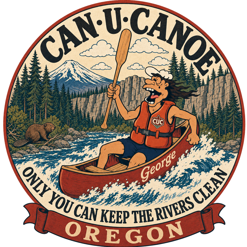 CAN U CANOE Oregon river badge artwork
