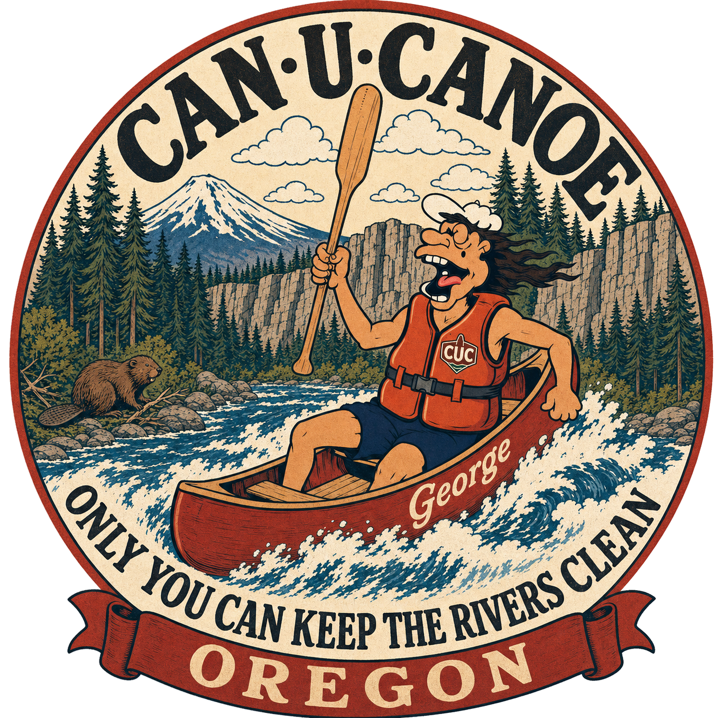 CAN U CANOE Oregon river badge artwork