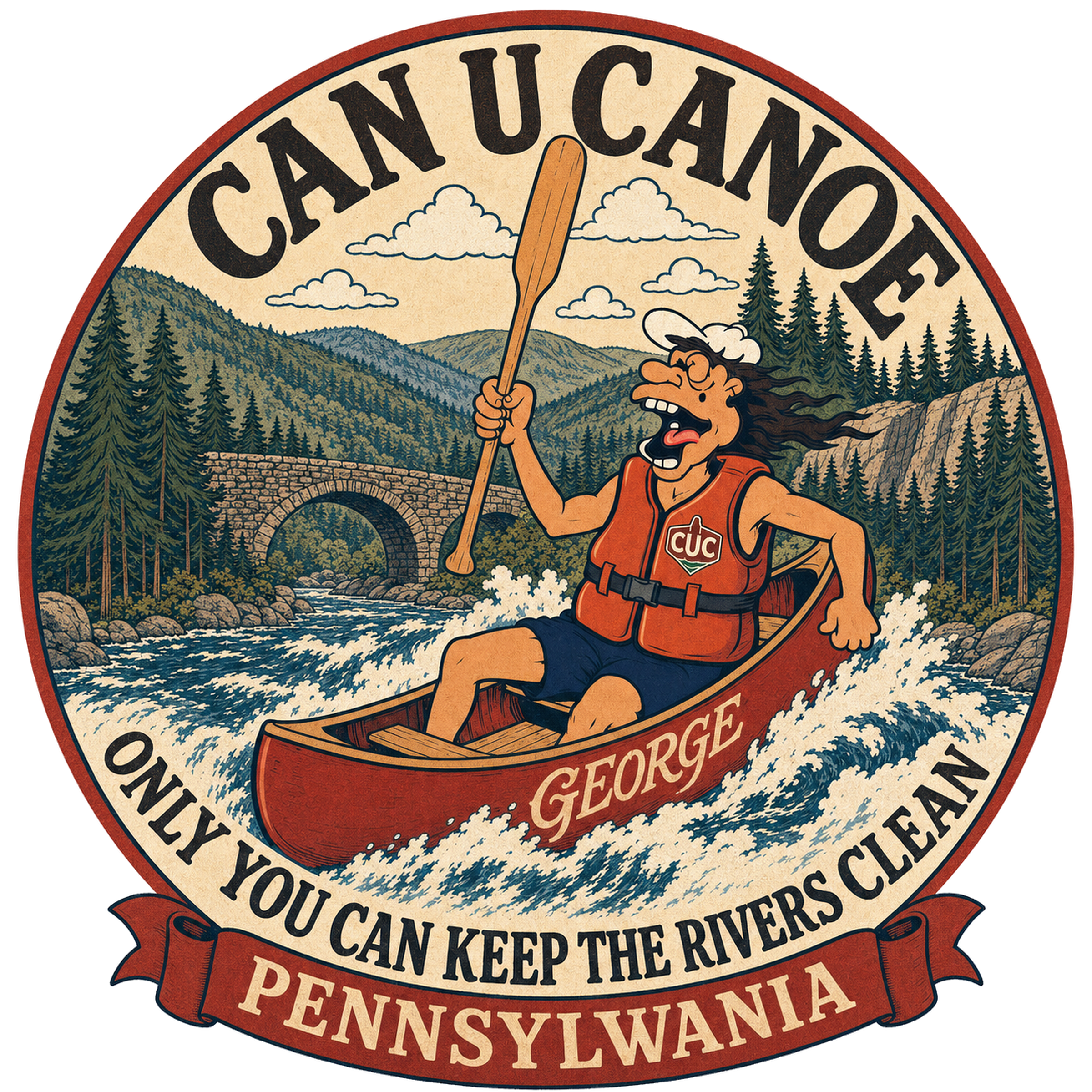 CAN U CANOE Pennsylvania river badge artwork