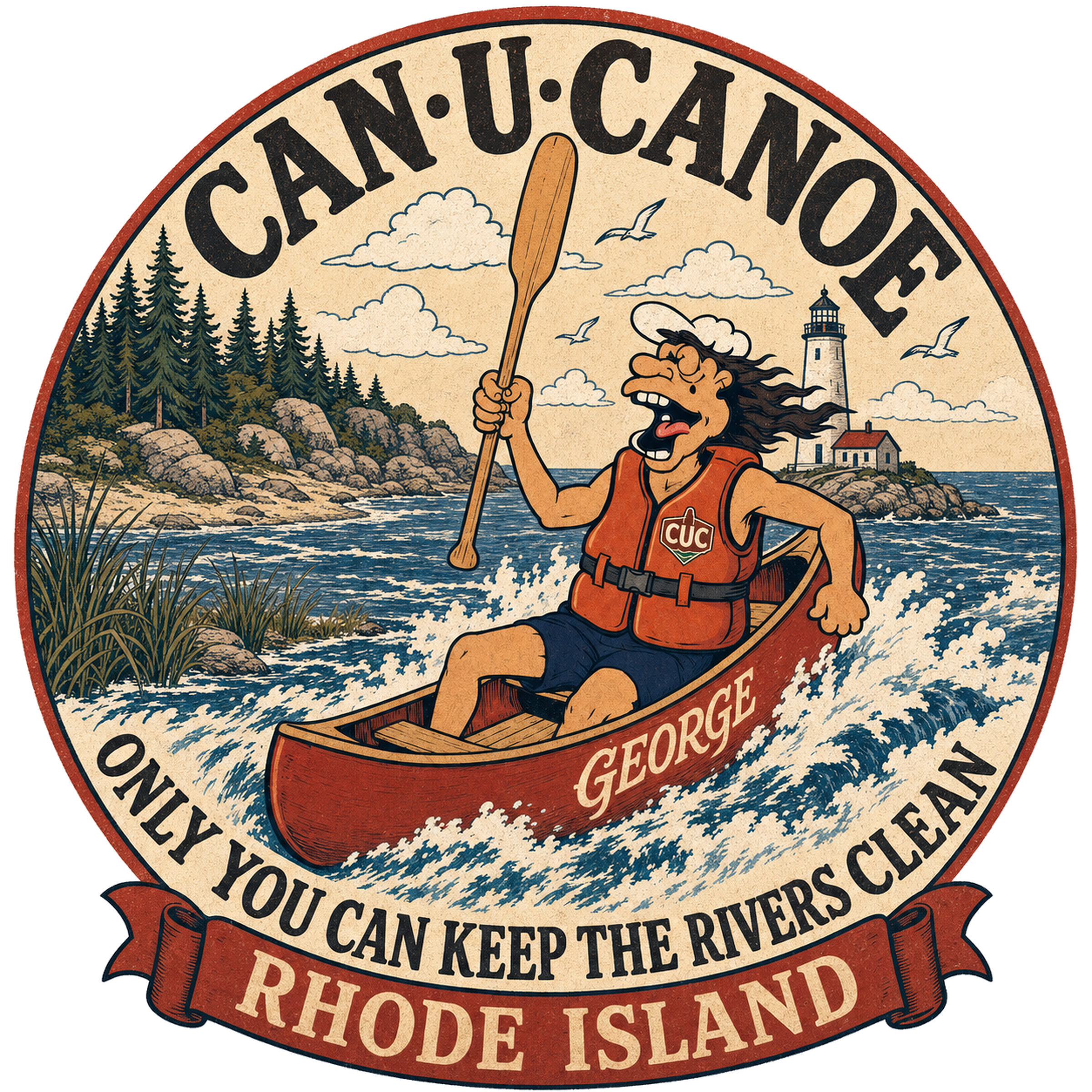 CAN U CANOE Rhode Island river badge artwork