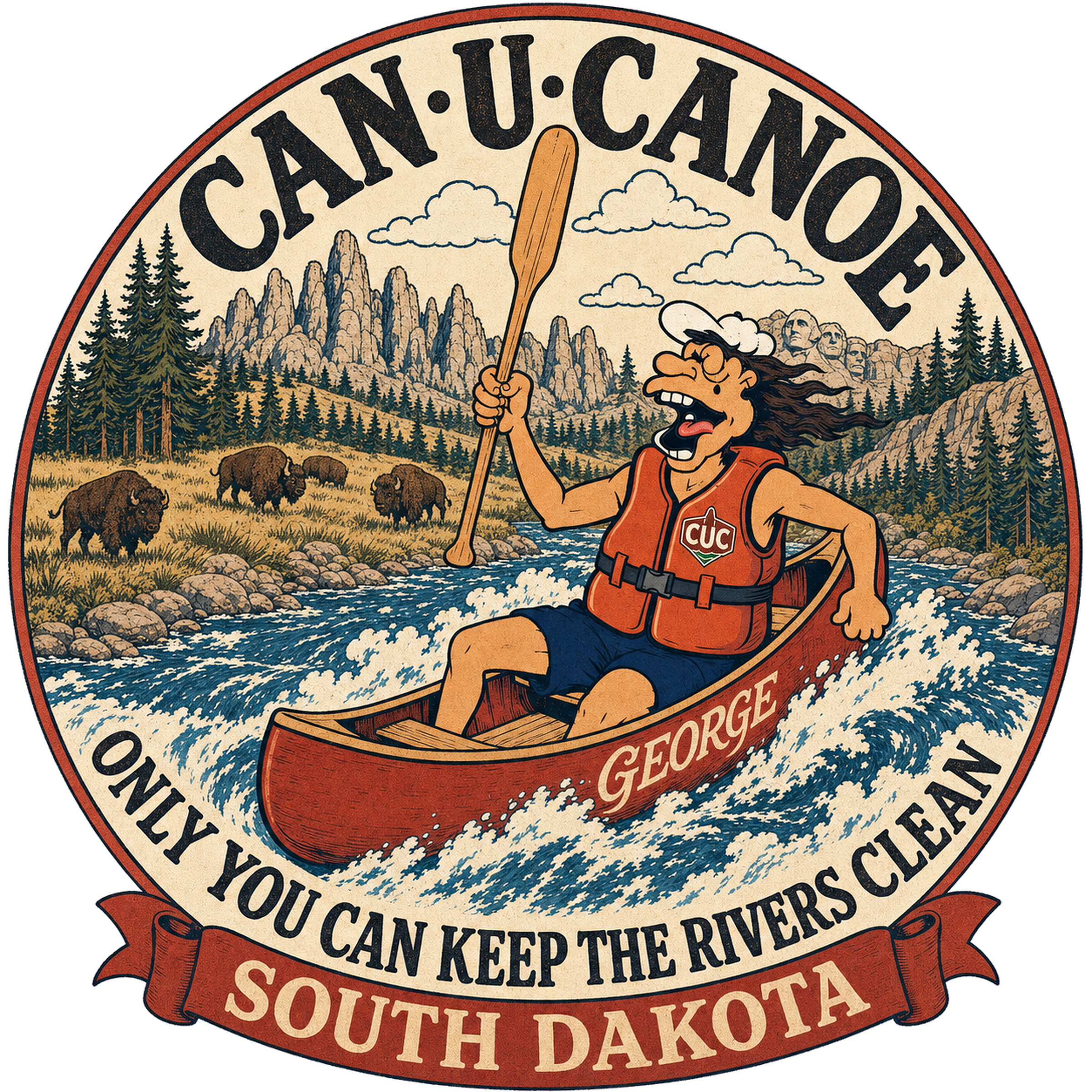 CAN U CANOE South Dakota River Badge print artwork