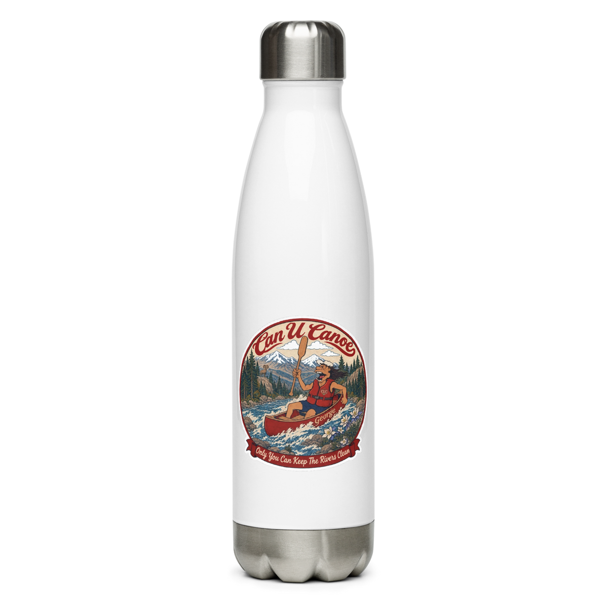 CUC Stainless Steel Water Bottle — George’s Cold‑Hold Bottle | White | front | revised approved George placement