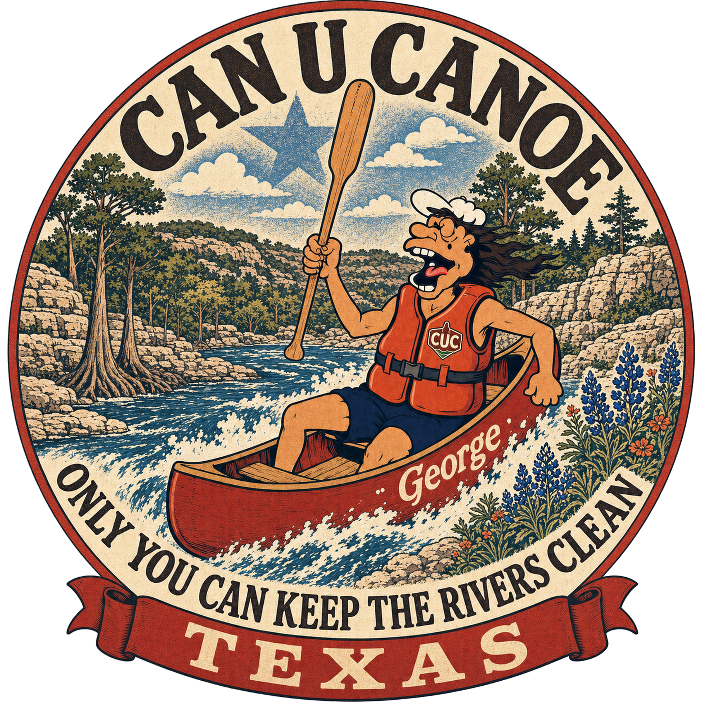 CAN U CANOE Texas river badge artwork
