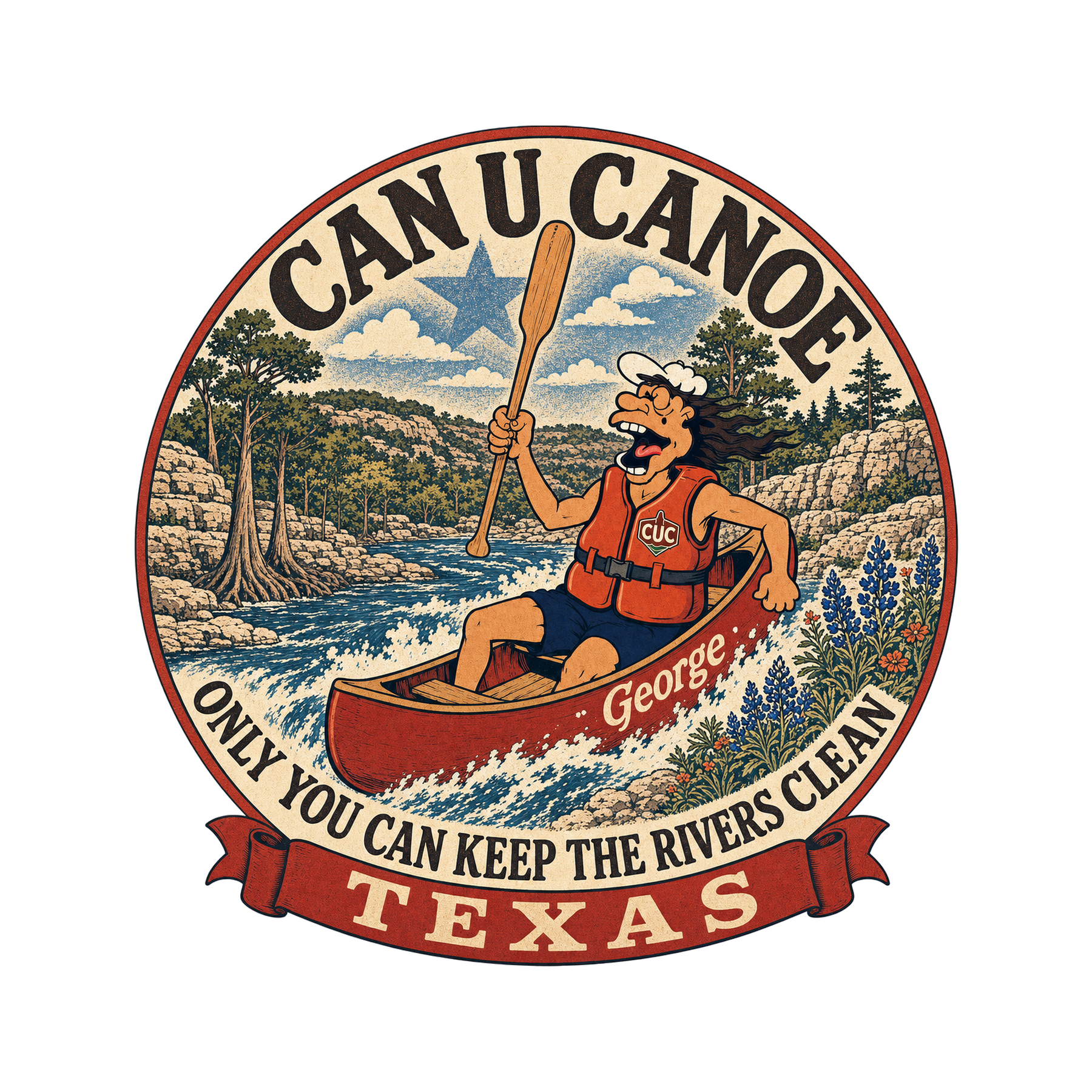 George’s Texas State Badge 6-inch die-cut decal with transparent background and slim white contour
