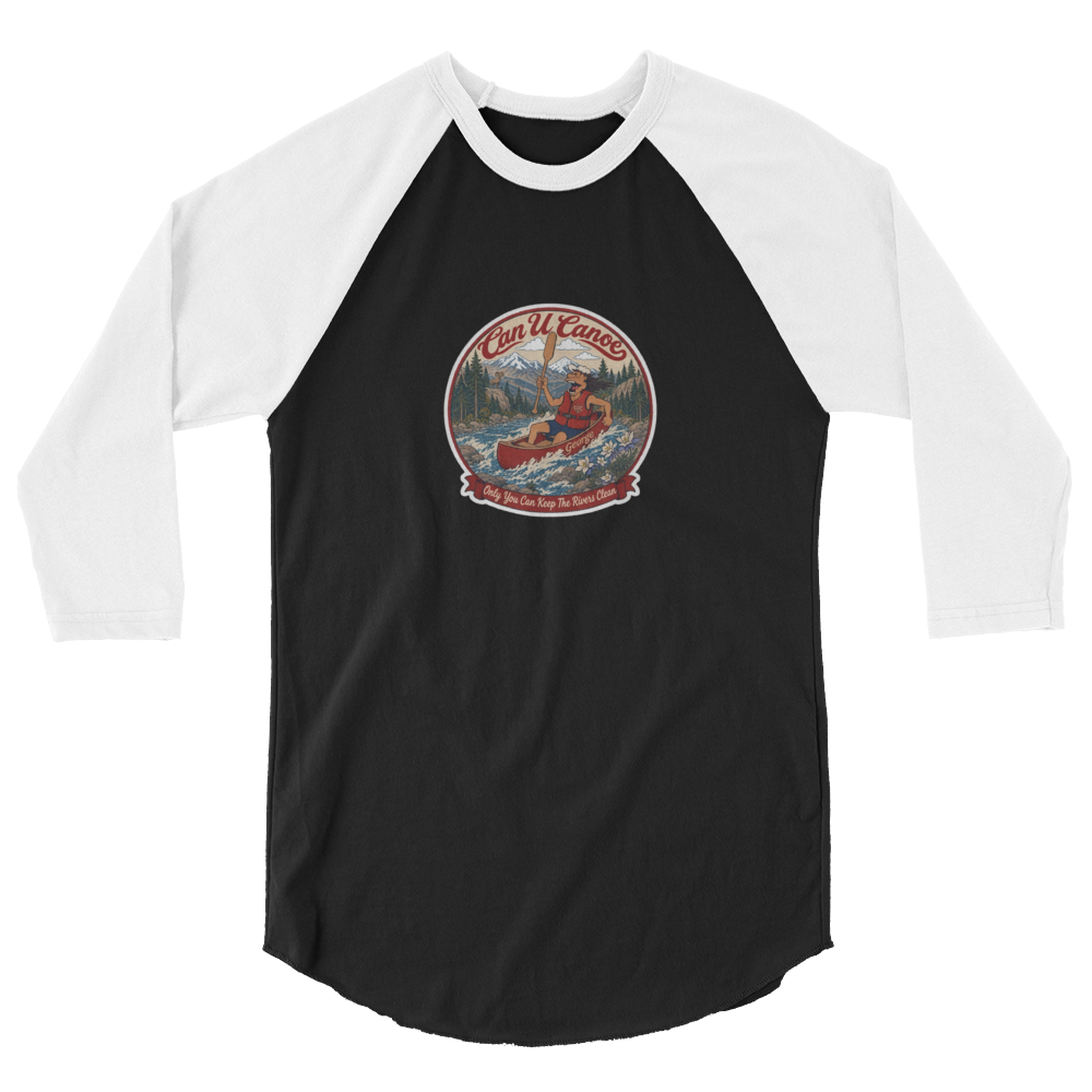 CUC 3/4-Sleeve Raglan — George’s Paddling Tee | Black/White | XS | front | exact approved George badge