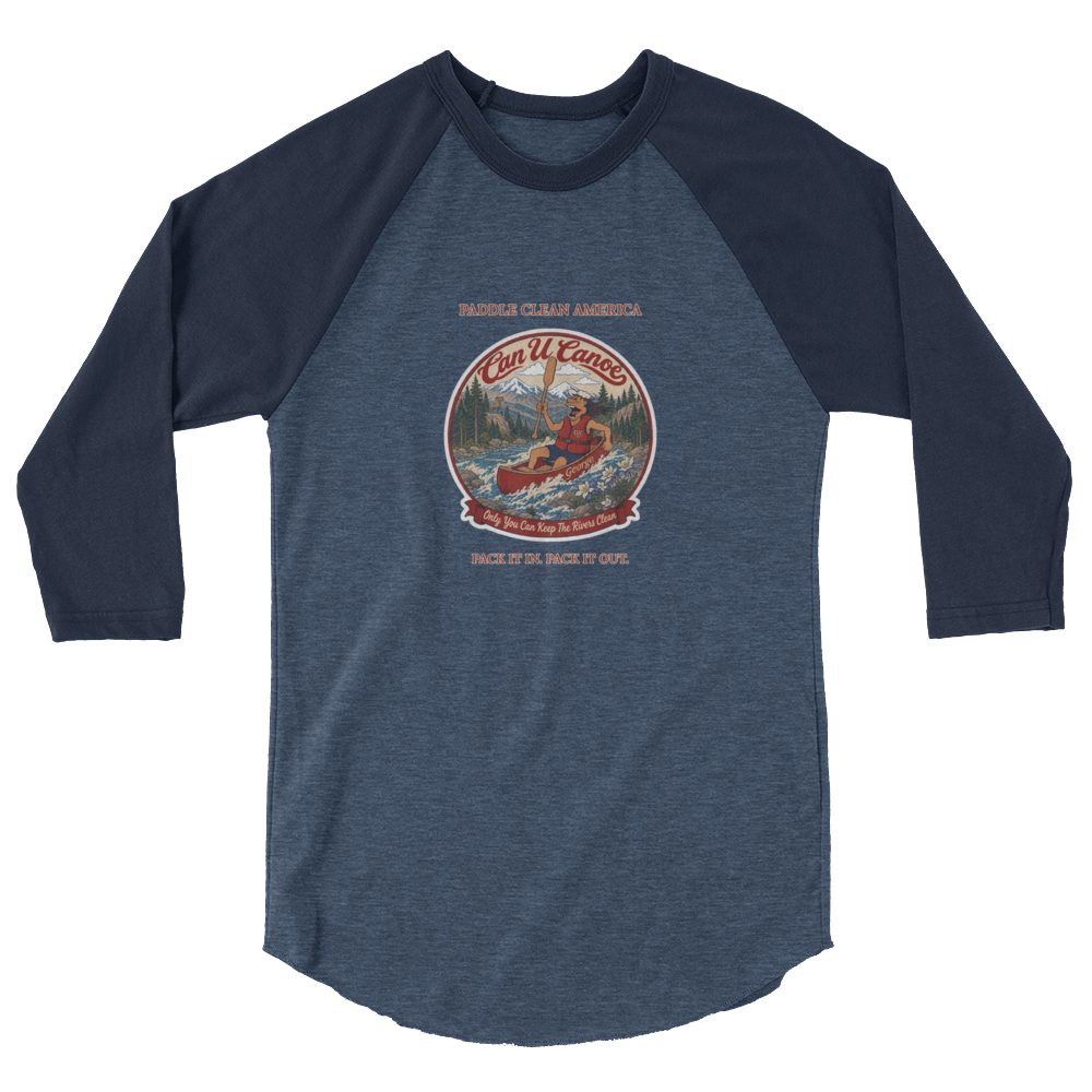CUC 3/4 Sleeve Raglan — George's Dugout Tee | Heather Denim/Navy | XS | front | approved George campaign artwork