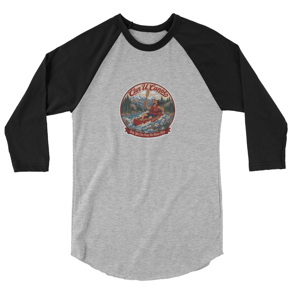 CUC 3/4-Sleeve Raglan — George’s Paddling Tee | Heather Grey/Black | XS | front | exact approved George badge
