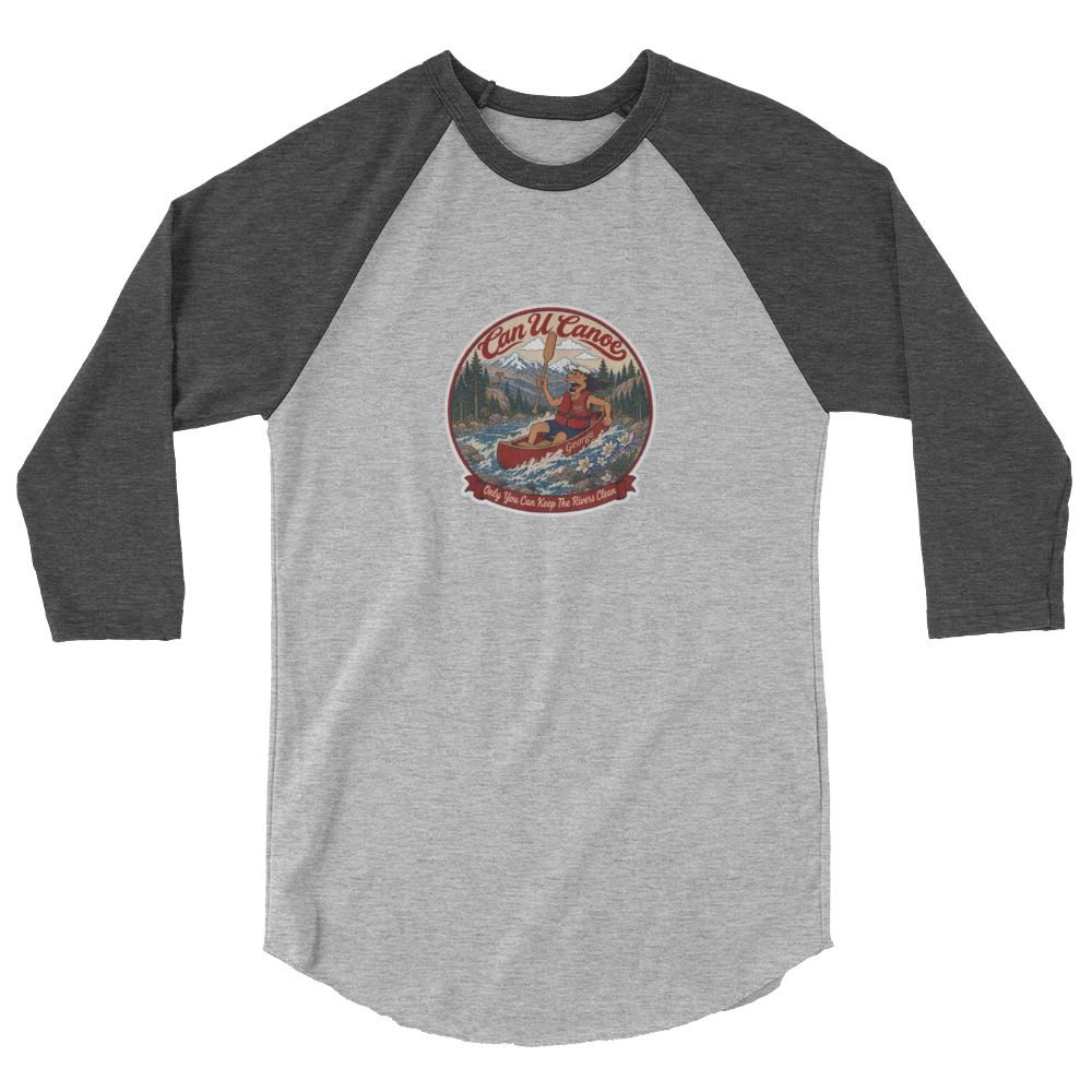 CUC 3/4-Sleeve Raglan — George’s Paddling Tee | Heather Grey/Heather Charcoal | S | front | exact approved George badge
