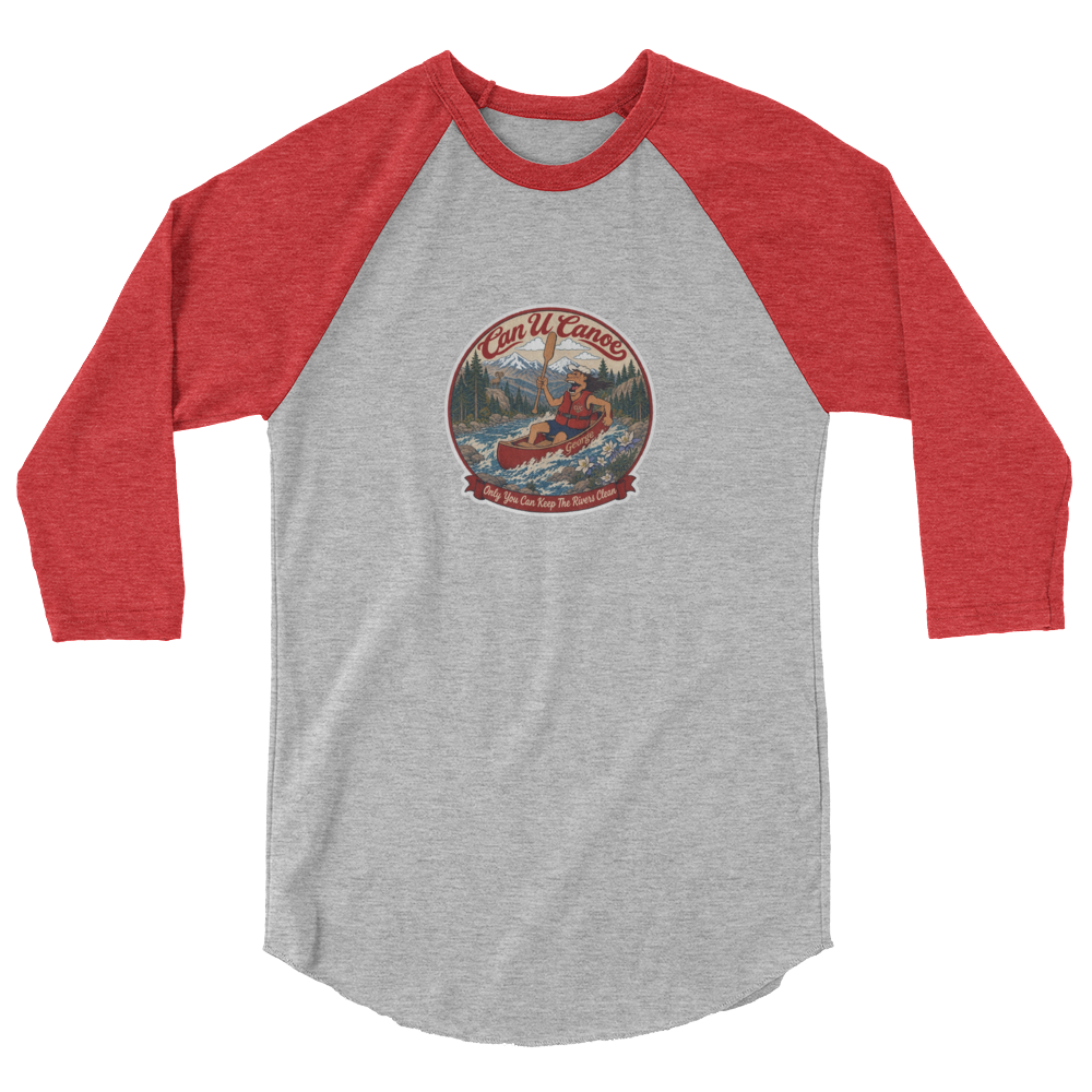 CUC 3/4-Sleeve Raglan — George’s Paddling Tee | Heather Grey/Heather Red | XS | front | exact approved George badge