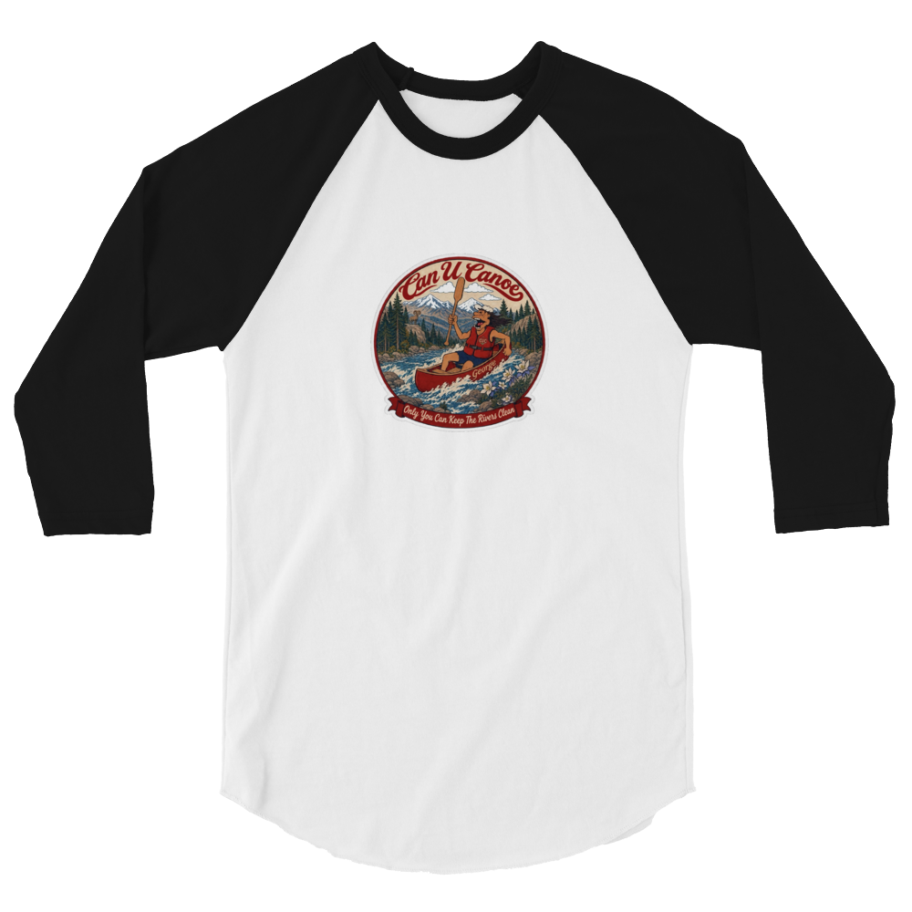 CUC 3/4-Sleeve Raglan — George’s Paddling Tee | White/Black | XS | front | exact approved George badge