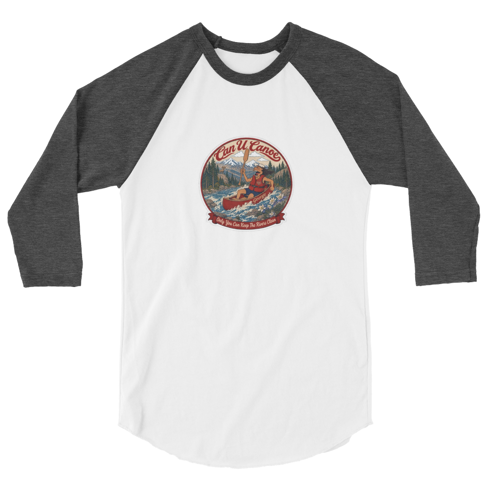 CUC 3/4-Sleeve Raglan — George’s Paddling Tee | White/Heather Charcoal | S | front | exact approved George badge
