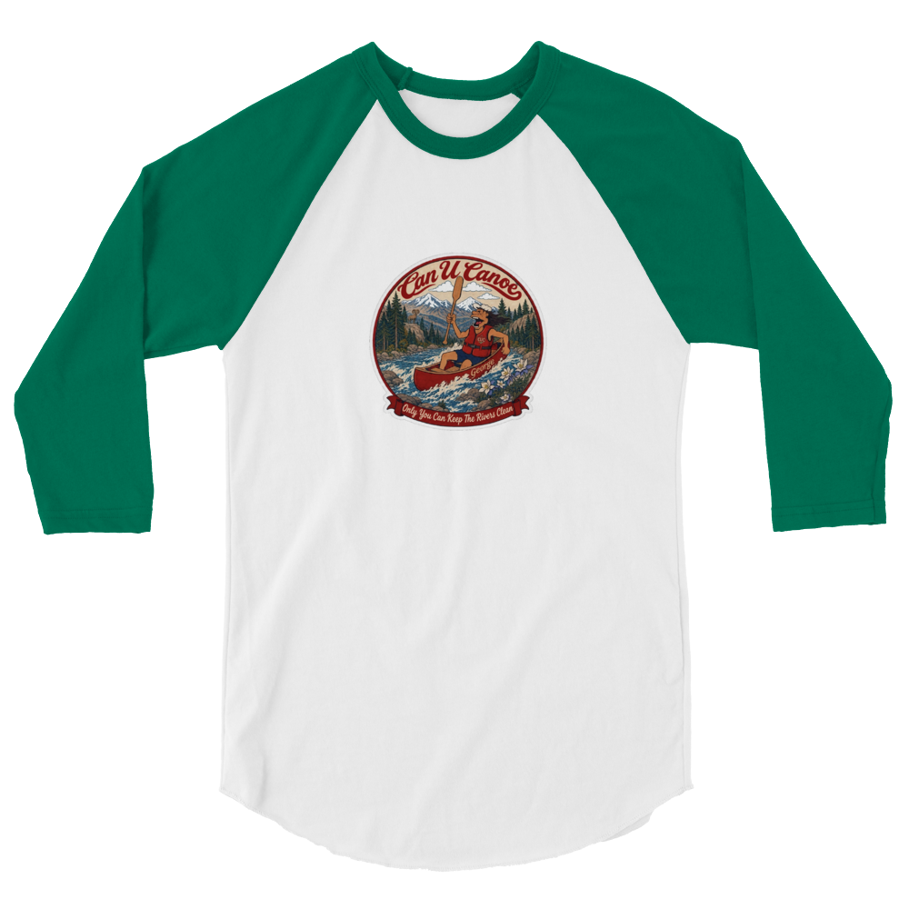 CUC 3/4-Sleeve Raglan — George’s Paddling Tee | White/Kelly | XS | front | exact approved George badge