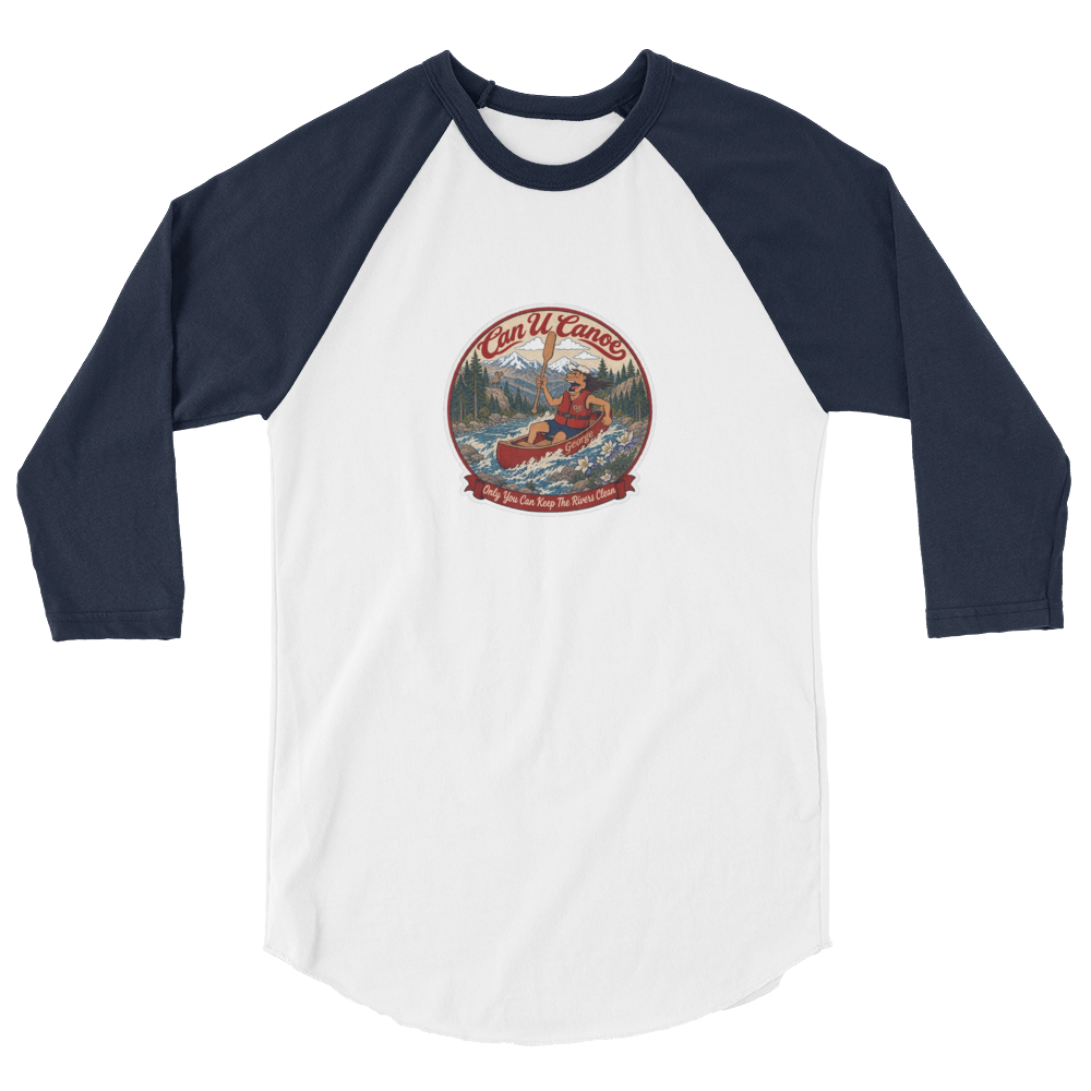CUC 3/4-Sleeve Raglan — George’s Paddling Tee | White/Navy | S | front | exact approved George badge