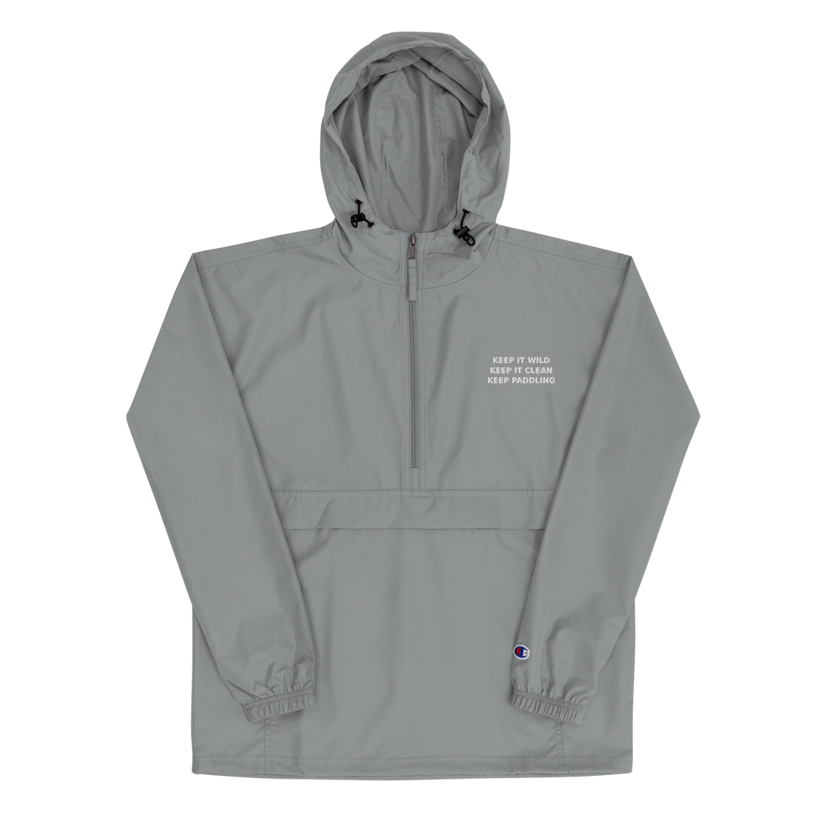 CUC Embroidered Champion Packable Jacket — George’s Packable Patrol Jacket | Graphite | S | three-line left chest embroidered slogan