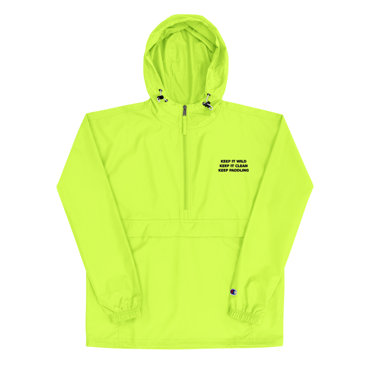 CUC Embroidered Champion Packable Jacket — George’s Packable Patrol Jacket | Safety Green | M | three-line left chest embroidered slogan