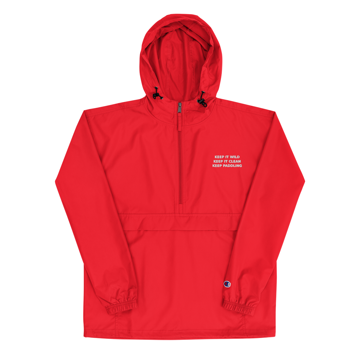 CUC Embroidered Champion Packable Jacket — George’s Packable Patrol Jacket | Scarlet | S | three-line left chest embroidered slogan