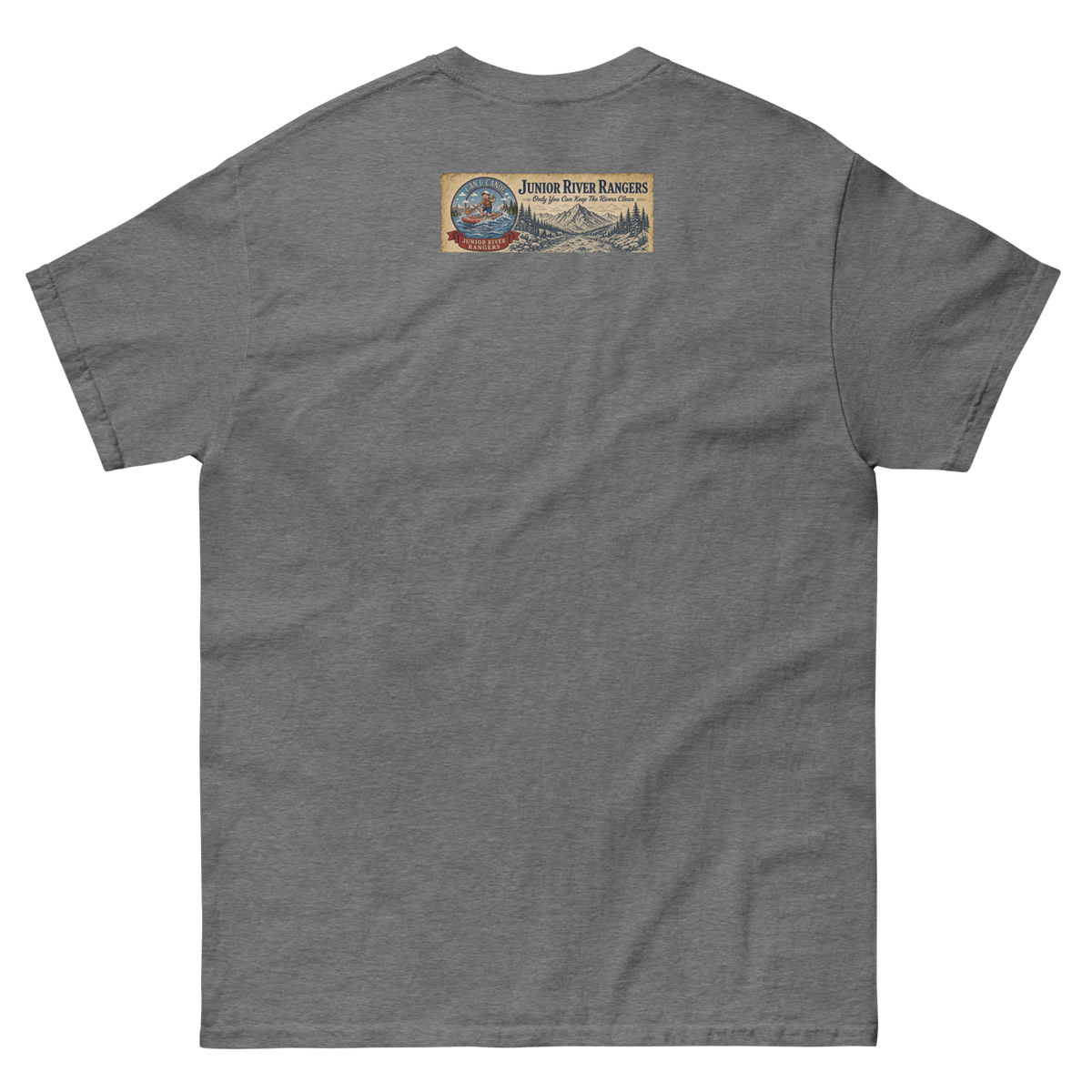 CUC Junior River Ranger Dad Tee — George’s Proud Papa | Graphite Heather | back | newest boy pledge-card artwork