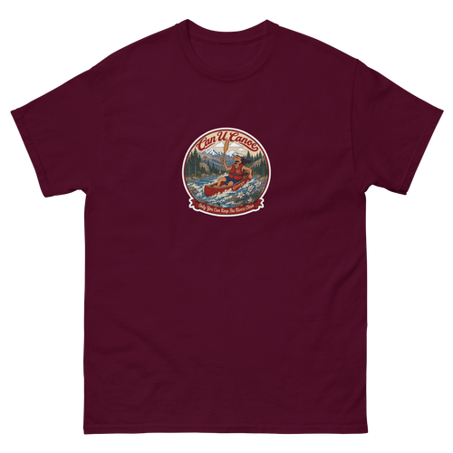 CUC Classic Tee in Maroon, front, exact George badge, 6.5-inch mid-chest print