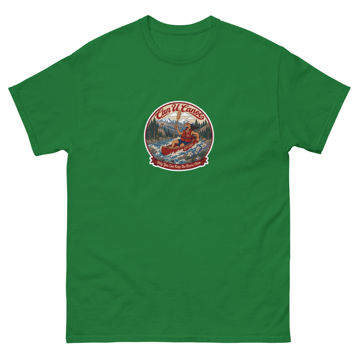 CUC Classic Tee in Turf Green, front, exact George badge, 6.5-inch mid-chest print