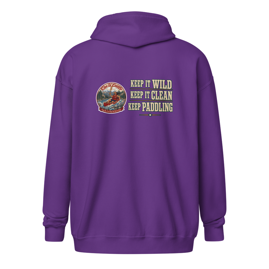 CUC Heavy Blend Zip Hoodie — George's Riverbank Hoodie | Purple | back | Keep It Wild left chest and lowered back | 2026-09-23 | transparent artwork correction 2026-09-24