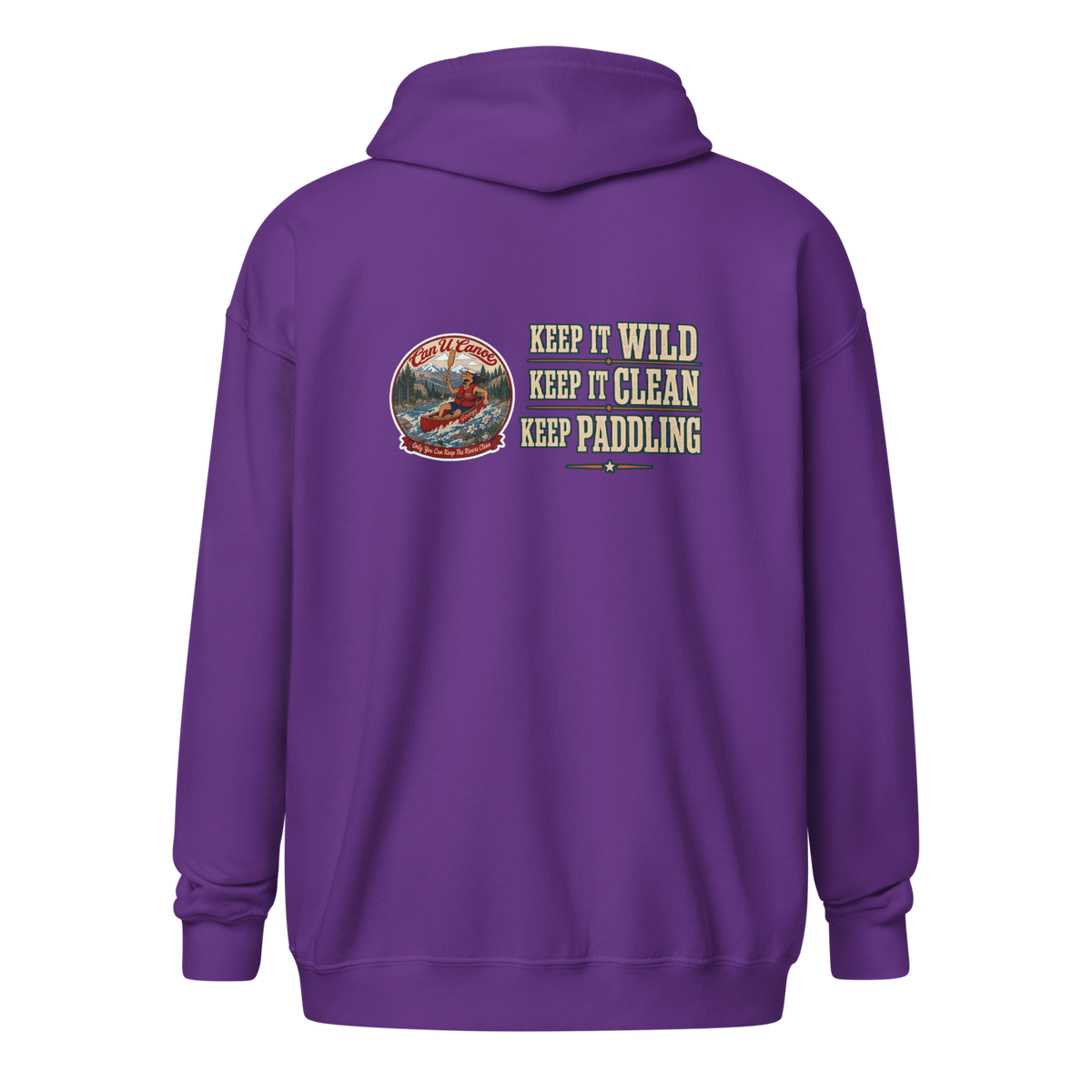 CUC Heavy Blend Zip Hoodie — George's Riverbank Hoodie | Purple | back | Keep It Wild left chest and lowered back | 2026-09-23 | transparent artwork correction 2026-09-24