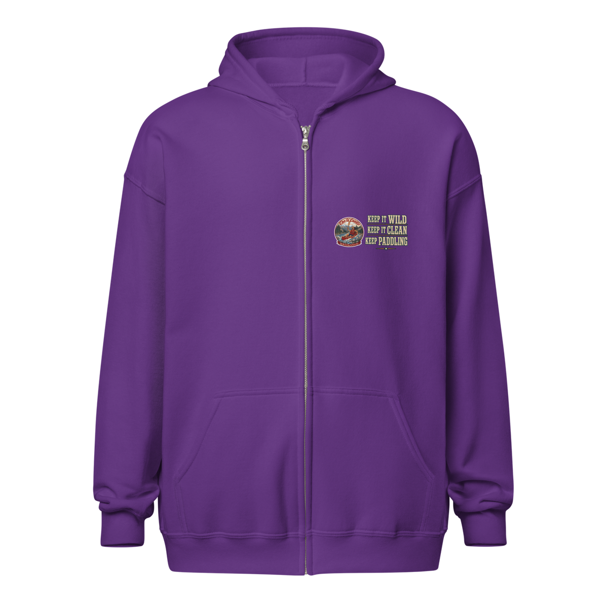 CUC Heavy Blend Zip Hoodie — George's Riverbank Hoodie | Purple | front | Keep It Wild left chest and lowered back | 2026-09-23 | transparent artwork correction 2026-09-24