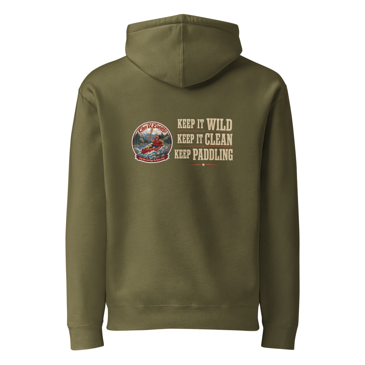 CUC Heavyweight Hoodie — George's Dam-Side Hoodie | Army | back | unchanged transparent artwork v3
