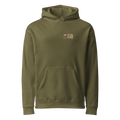 CUC Heavyweight Hoodie — George's Dam-Side Hoodie | Army | front | lower left-chest transparent artwork v3