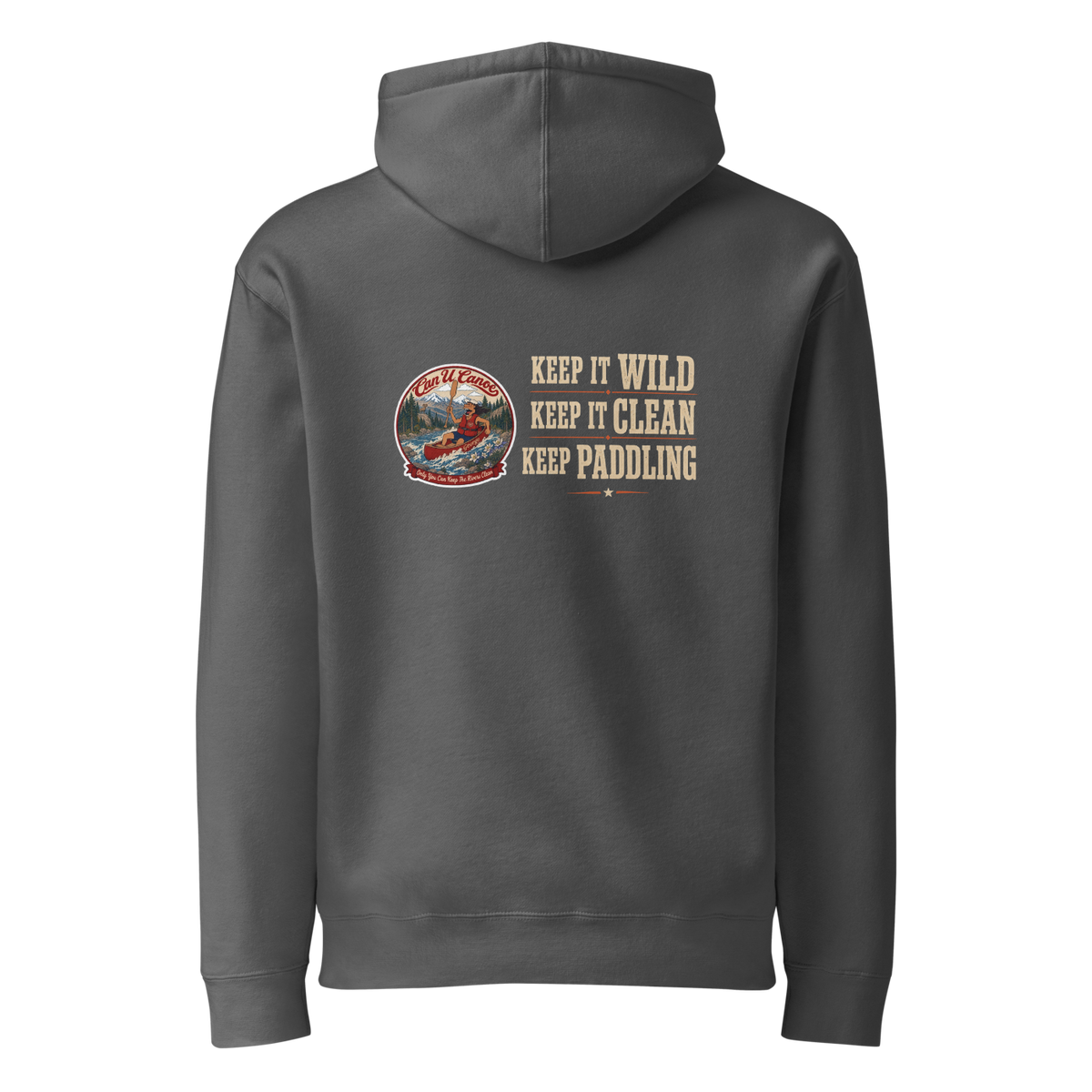 CUC Heavyweight Hoodie — George's Dam-Side Hoodie | Charcoal Solid | back | unchanged transparent artwork v3