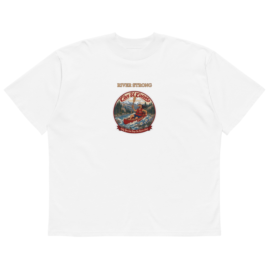 CUC Organic Oversized High Neck Tee — Rivers Remember | White | front | revised approved George placement