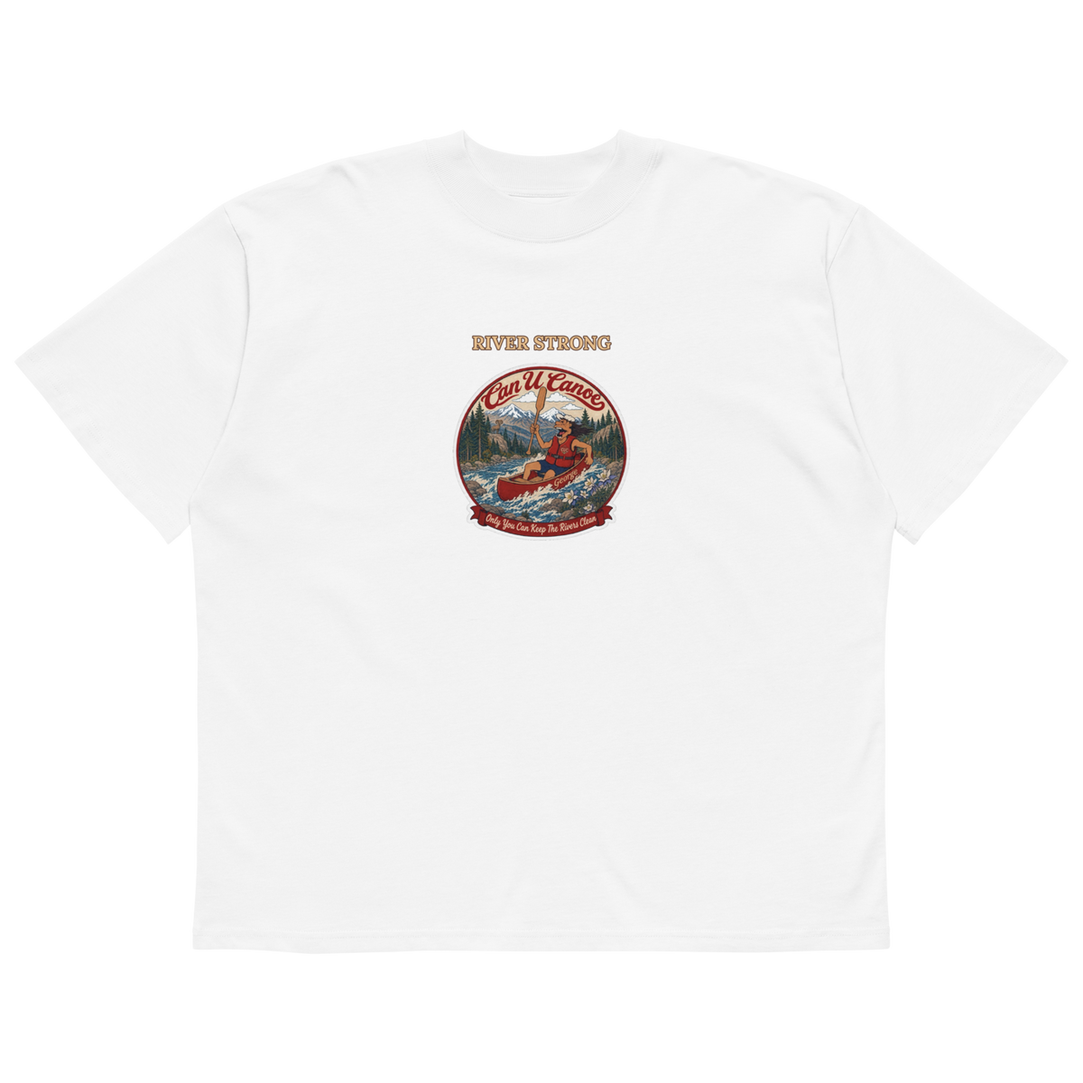 CUC Organic Oversized High Neck Tee — Rivers Remember | White | front | revised approved George placement