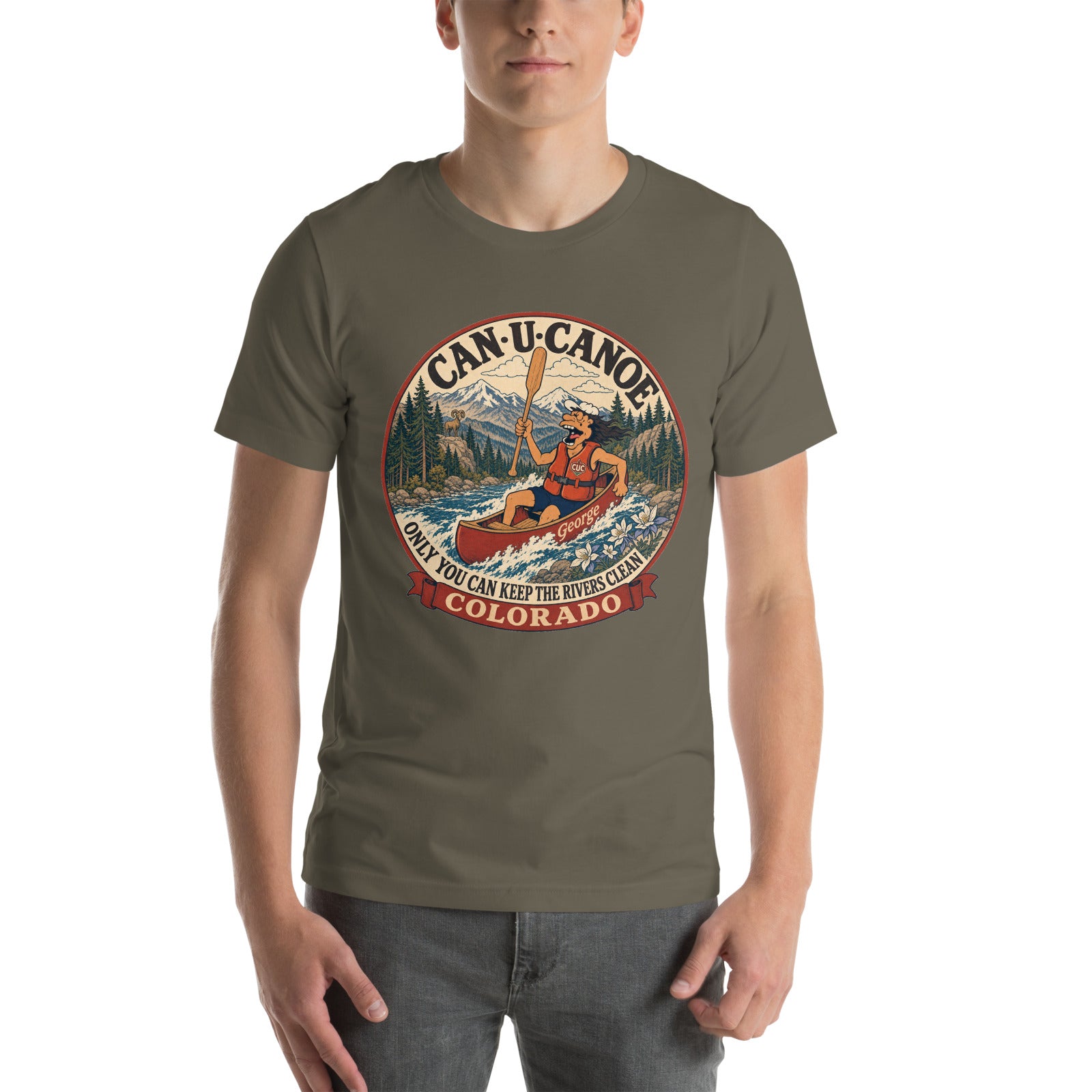 Colorado State Badge unisex tee in Army green, front mockup