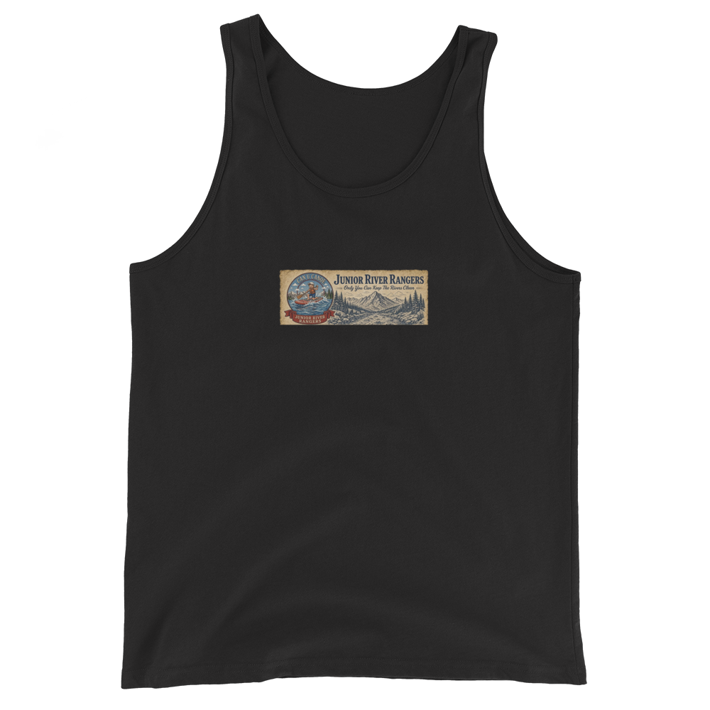 CUC Junior River Ranger Dad Tank — George’s Proud Papa Tank | Black | front | newest boy pledge-card artwork