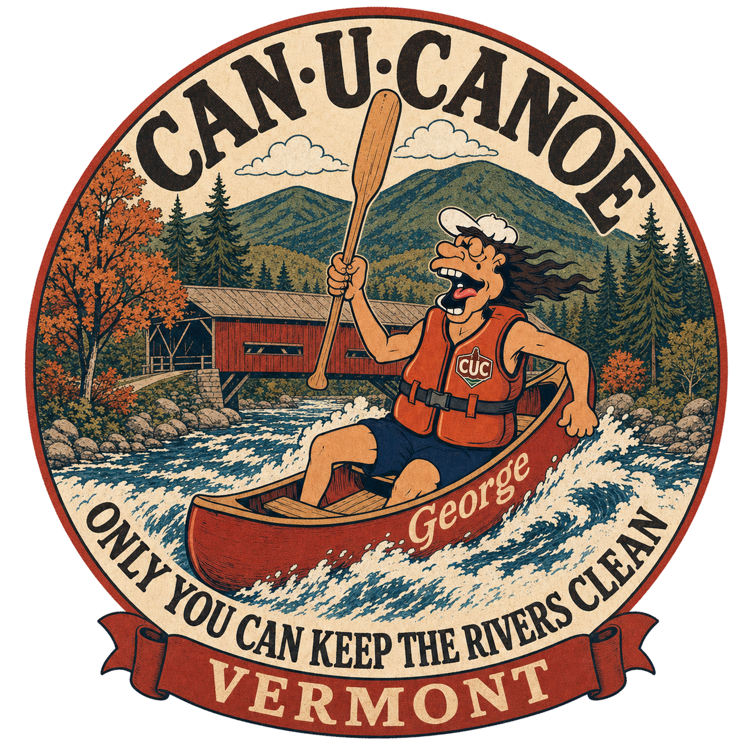 CAN U CANOE Vermont river badge artwork
