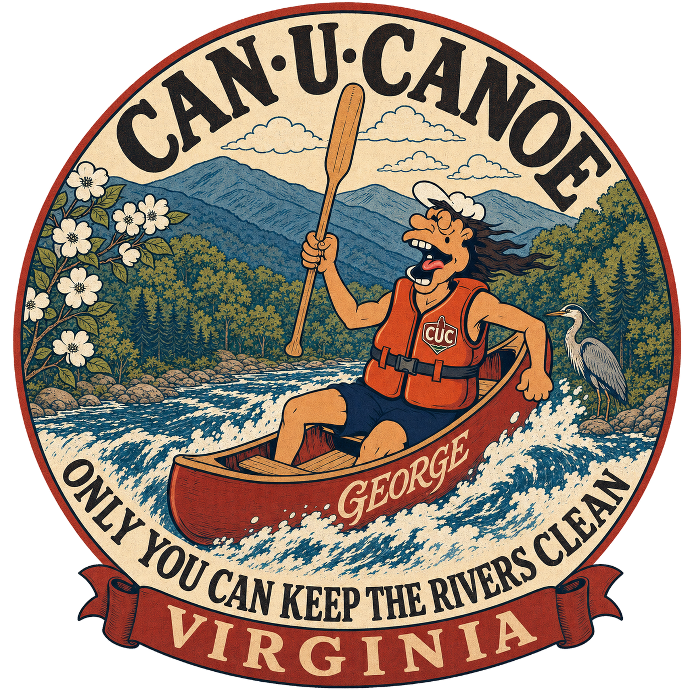 CAN U CANOE Virginia river badge artwork