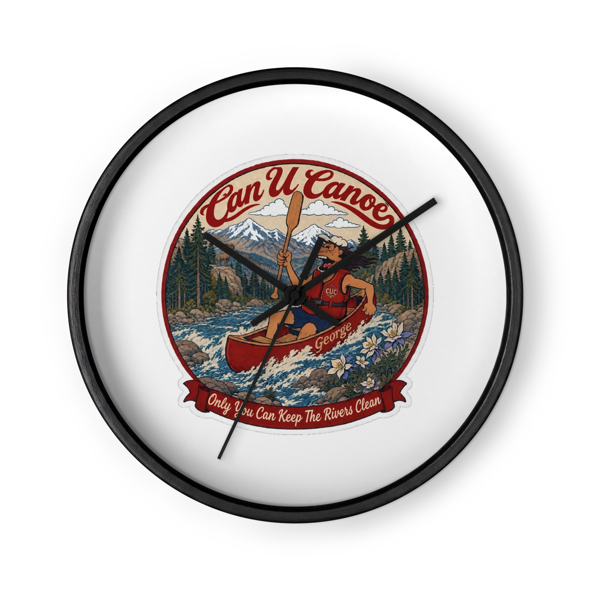 CUC Wall Clock — George’s Tide Clock | Black Base/Clock Hand Black | 10″ | front | exact approved George badge
