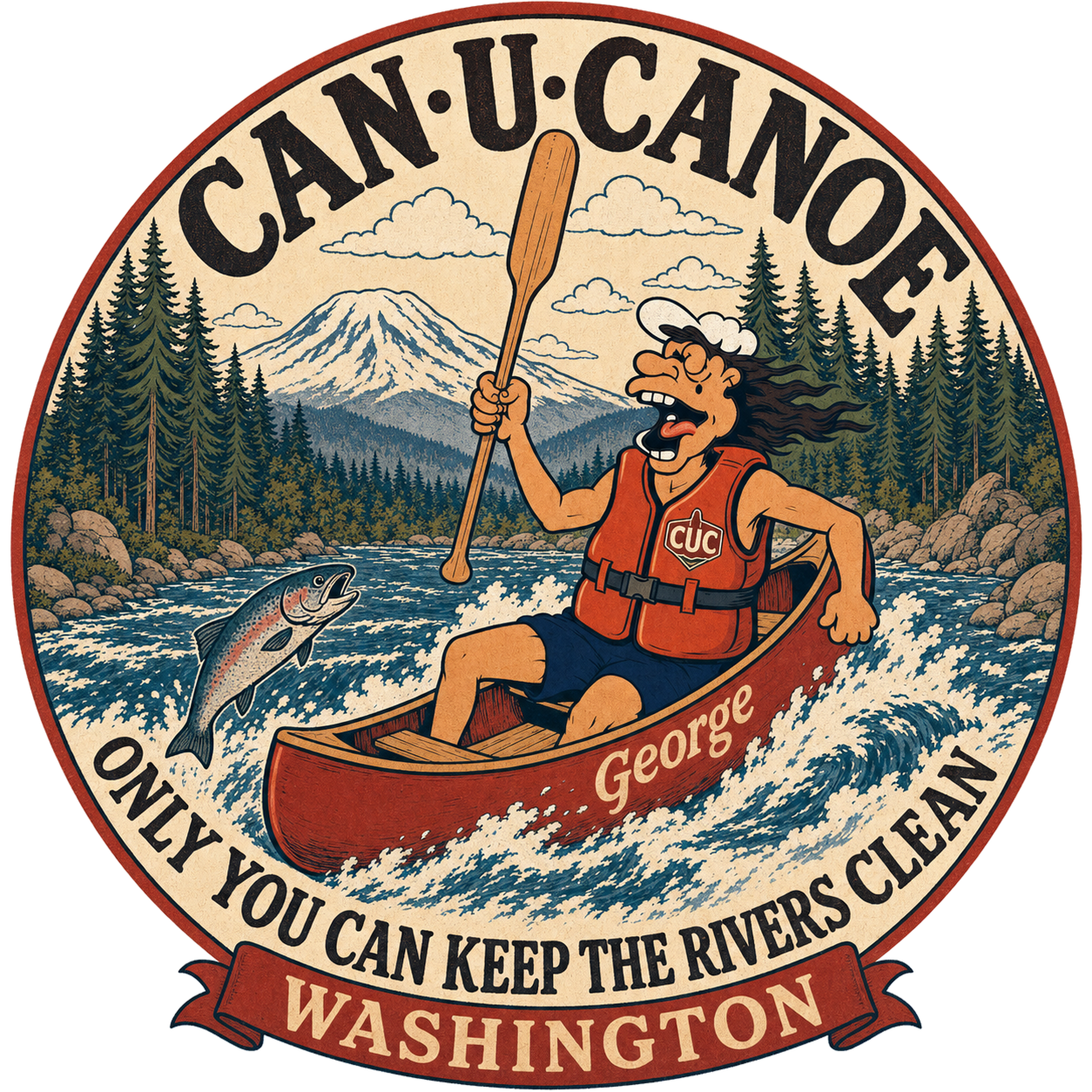 CAN U CANOE Washington river badge artwork