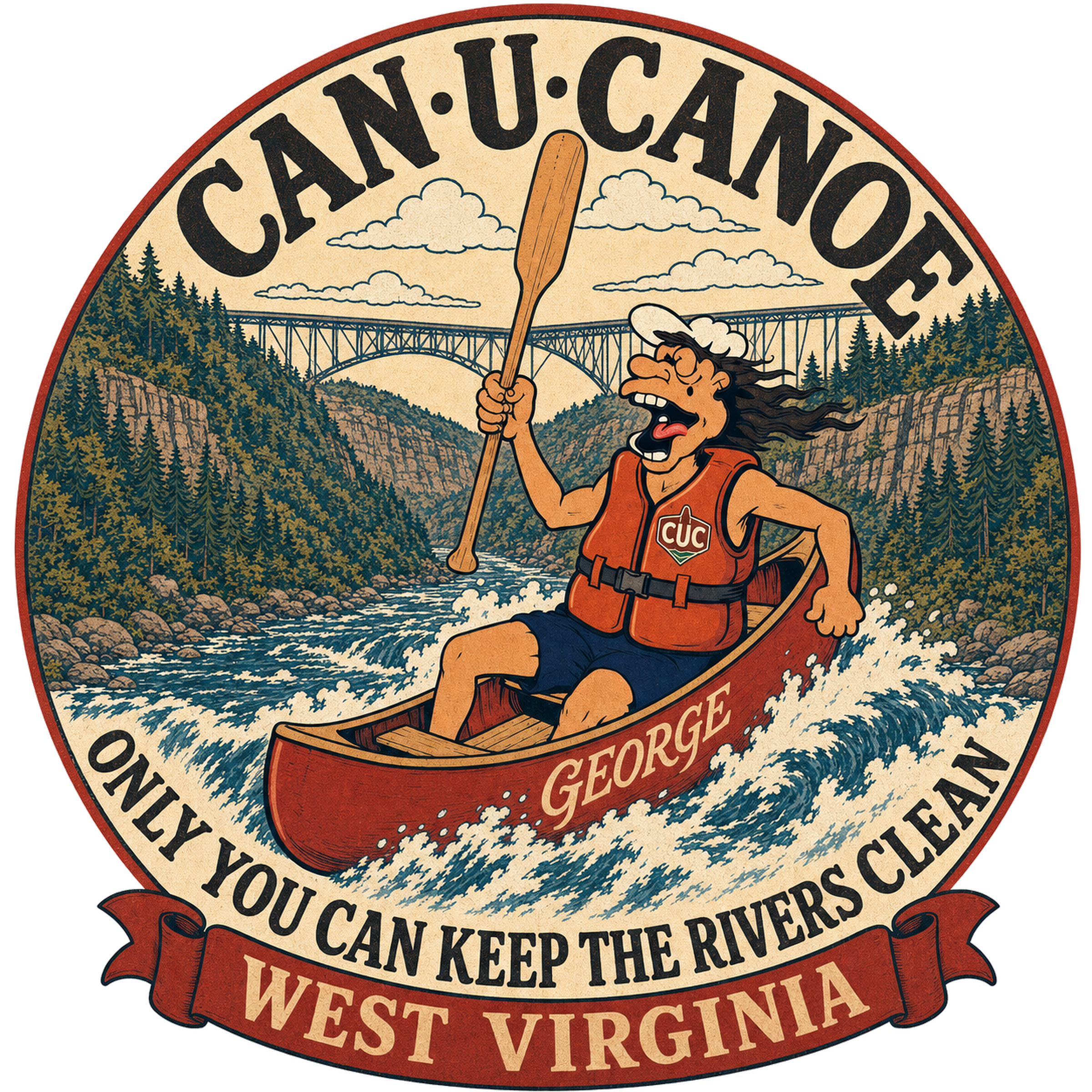CAN U CANOE West Virginia river badge artwork
