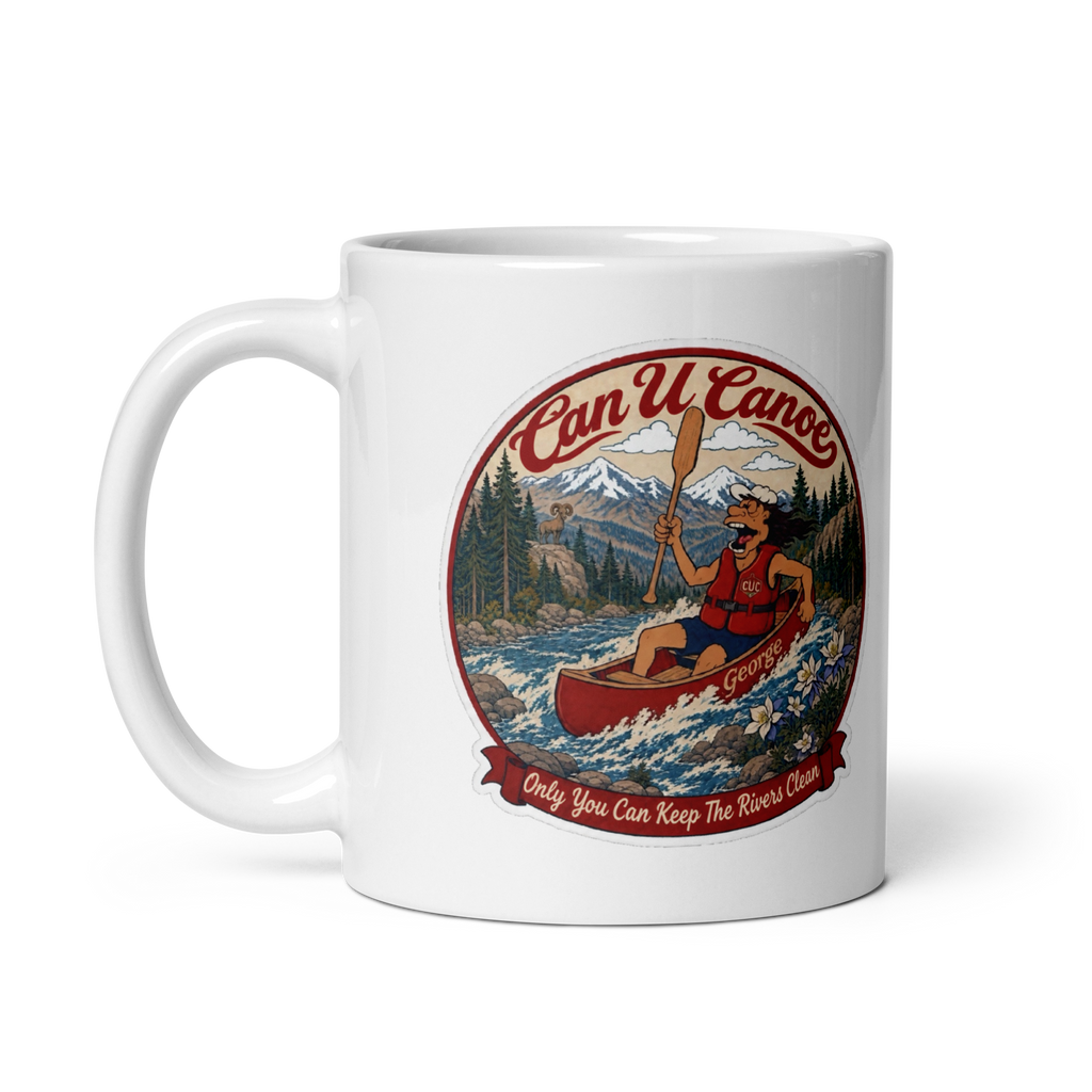 George's Morning Paddle Mug, 11 oz, exact approved badge, handle left