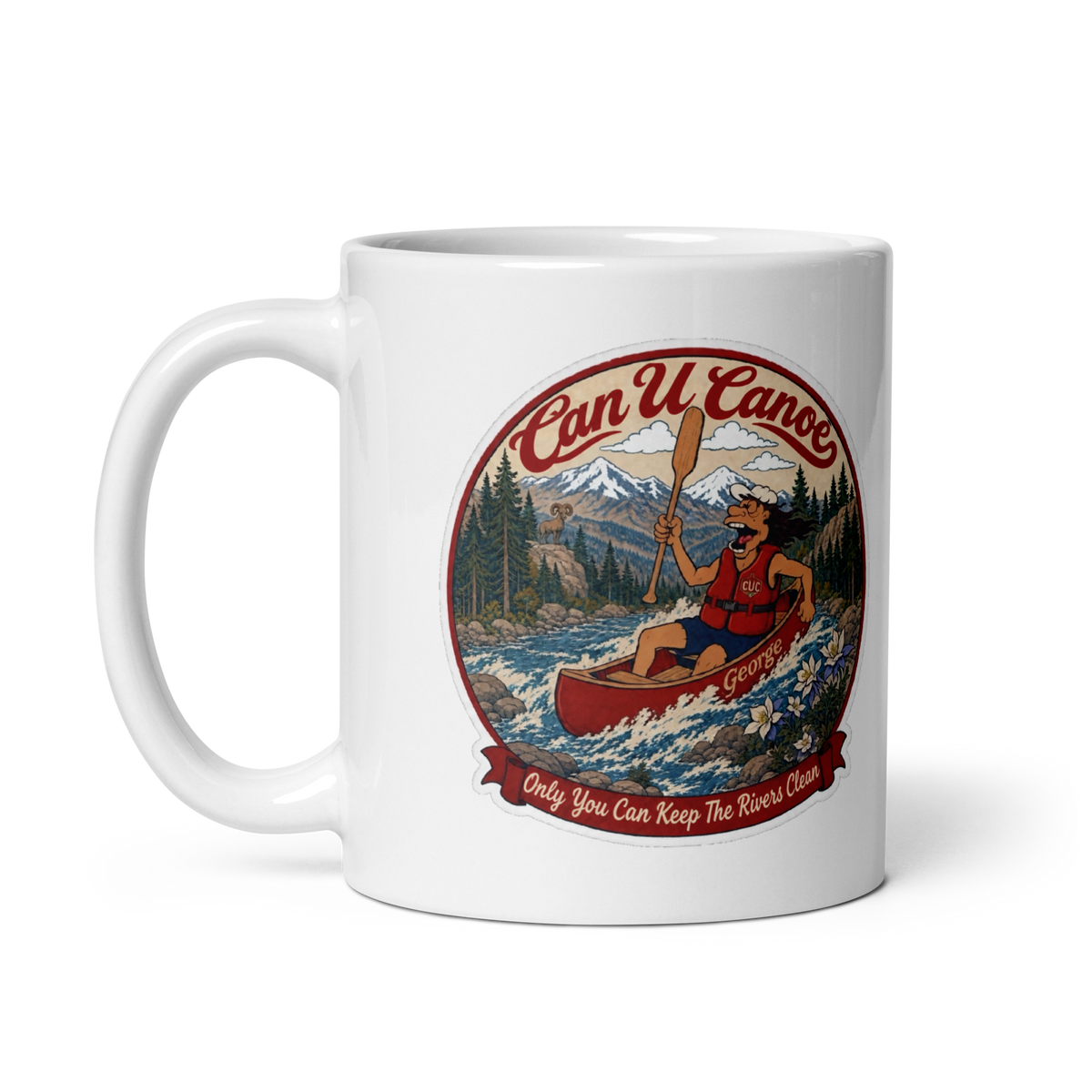 George's Morning Paddle Mug, 11 oz, exact approved badge, handle left